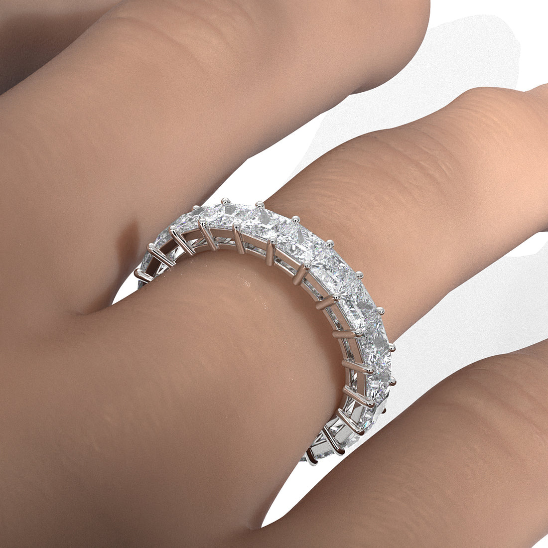 Princess Lab Diamond Shared Prong Women's Wedding Band 3.25 mm 4ctw.