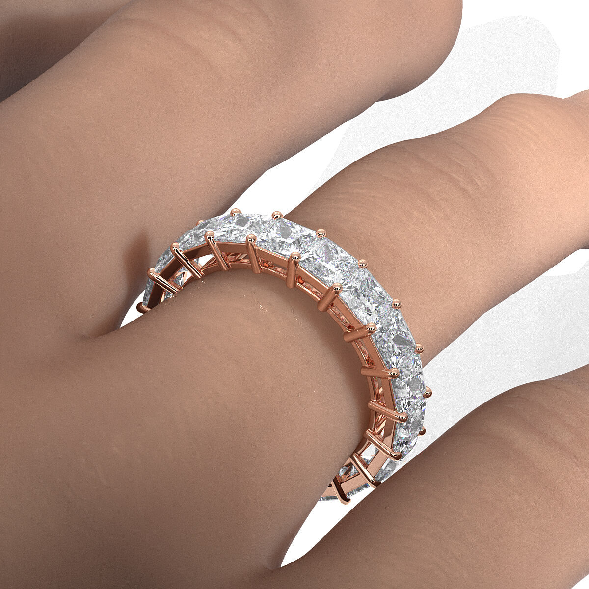 Princess Lab Diamond Shared Prong Women's Wedding Band 3.75 mm 5.6ctw.