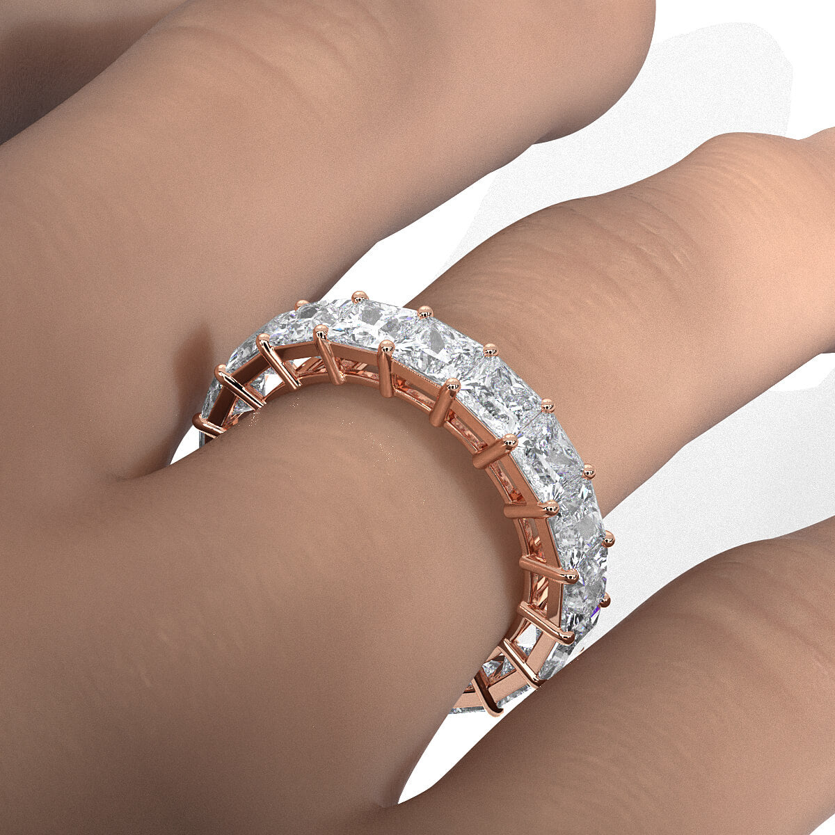 Princess Lab Diamond Women's Shared Prong Wedding Band 4 mm 6.5ctw.