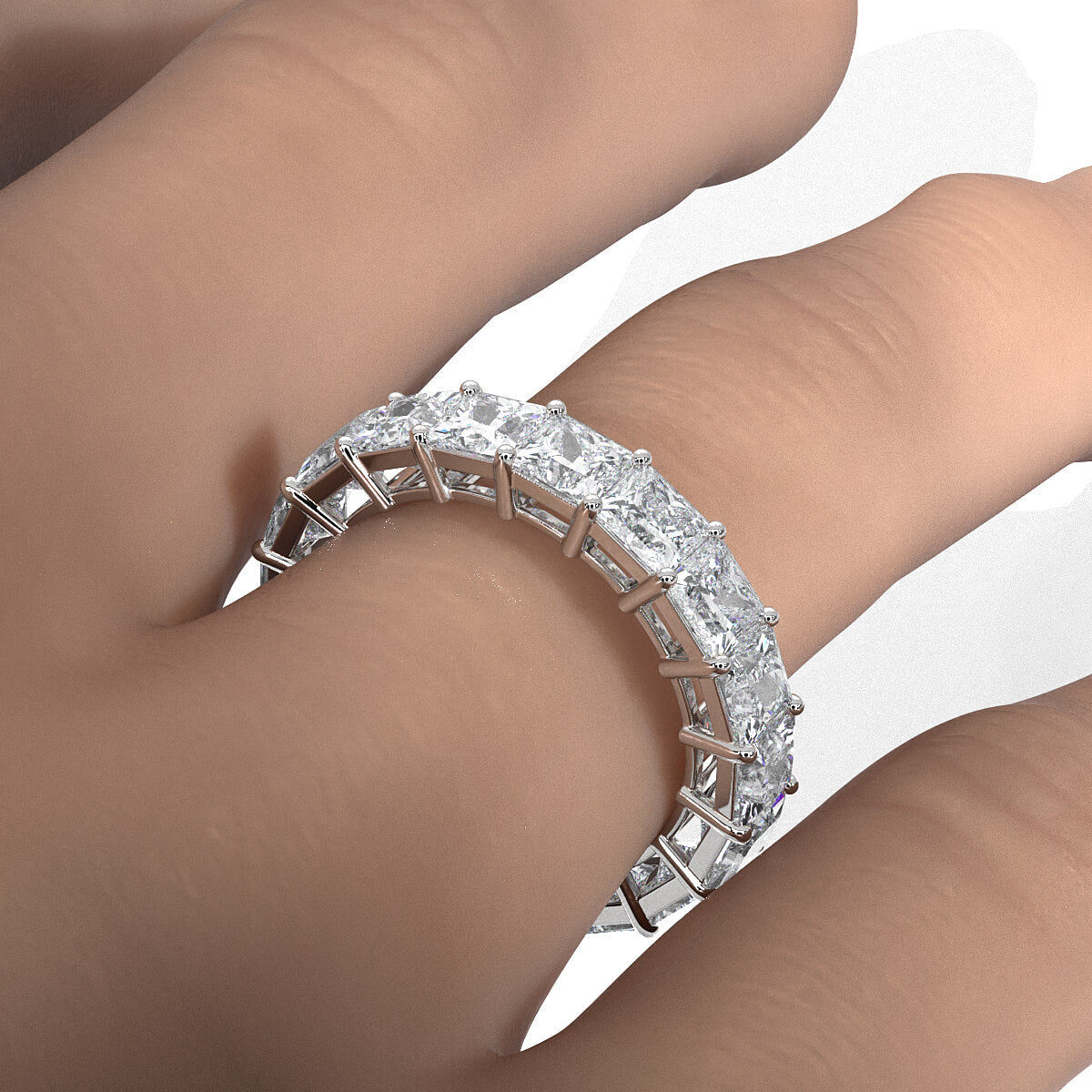 Princess Lab Diamond Women's Shared Prong Wedding Band 4 mm 6.5ctw.