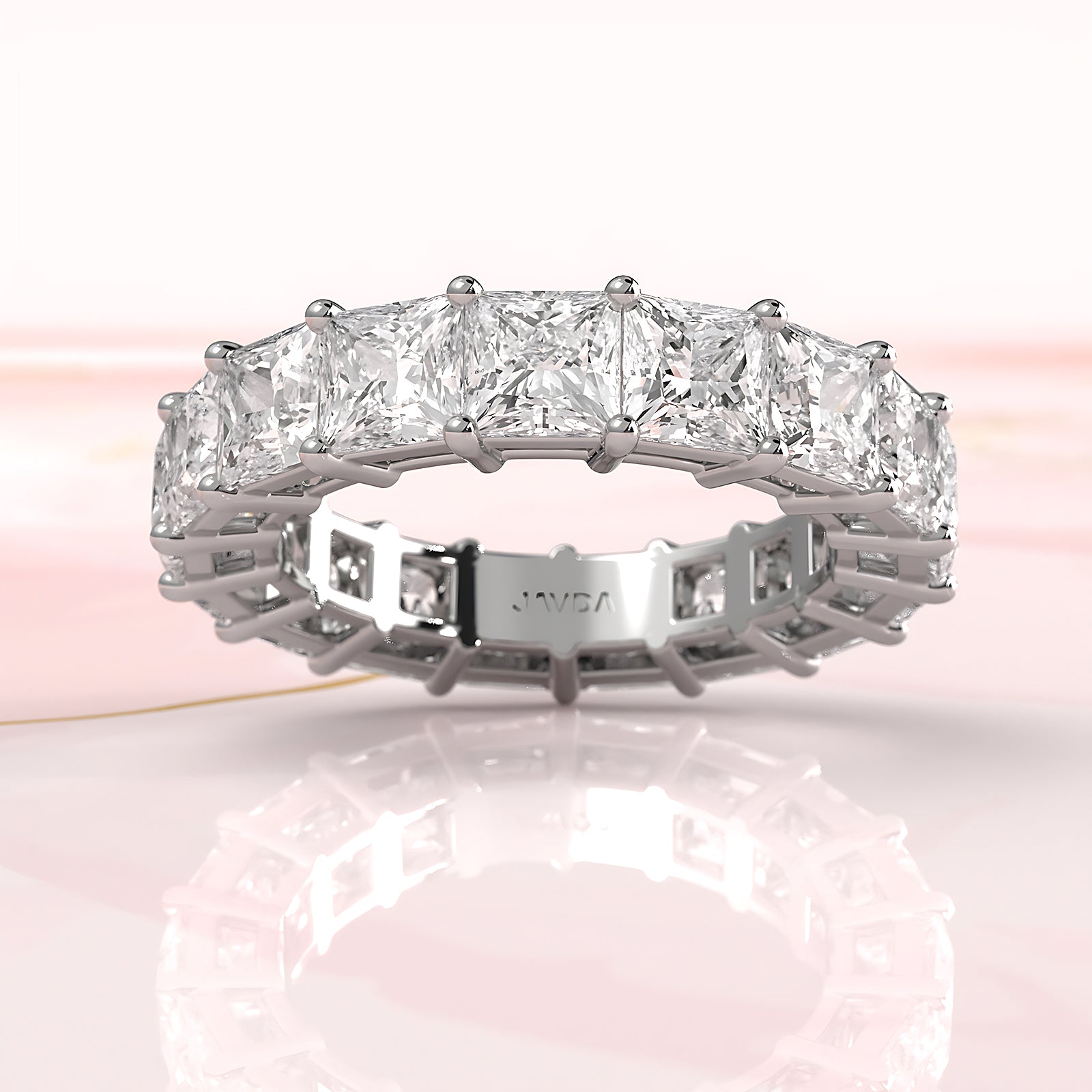 Eternity Princess Lab Diamond Prong Set Women's Wedding Band 4.25 mm 7.4ctw.