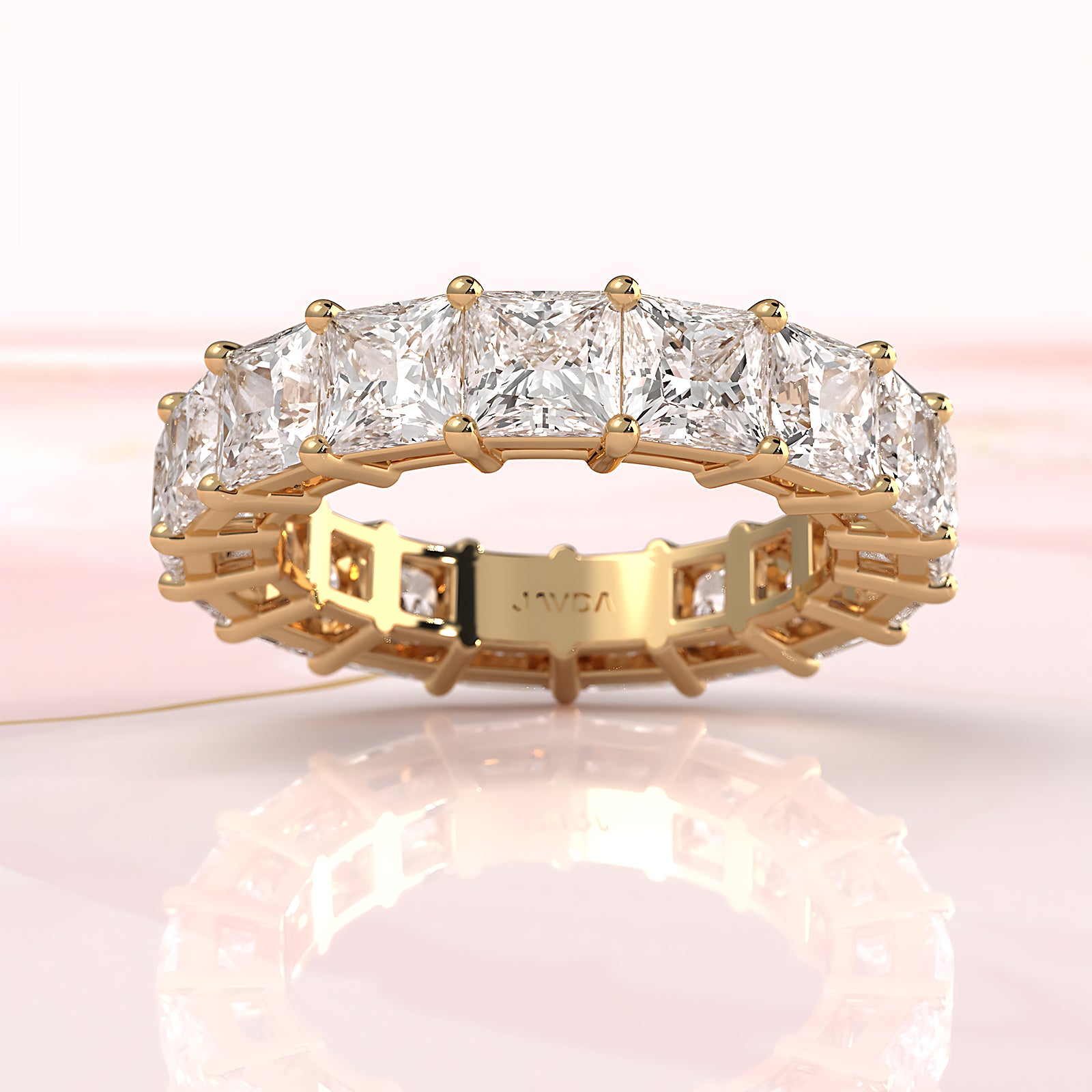 Eternity Princess Lab Diamond Prong Set Women's Wedding Band 4.25 mm 7.4ctw.