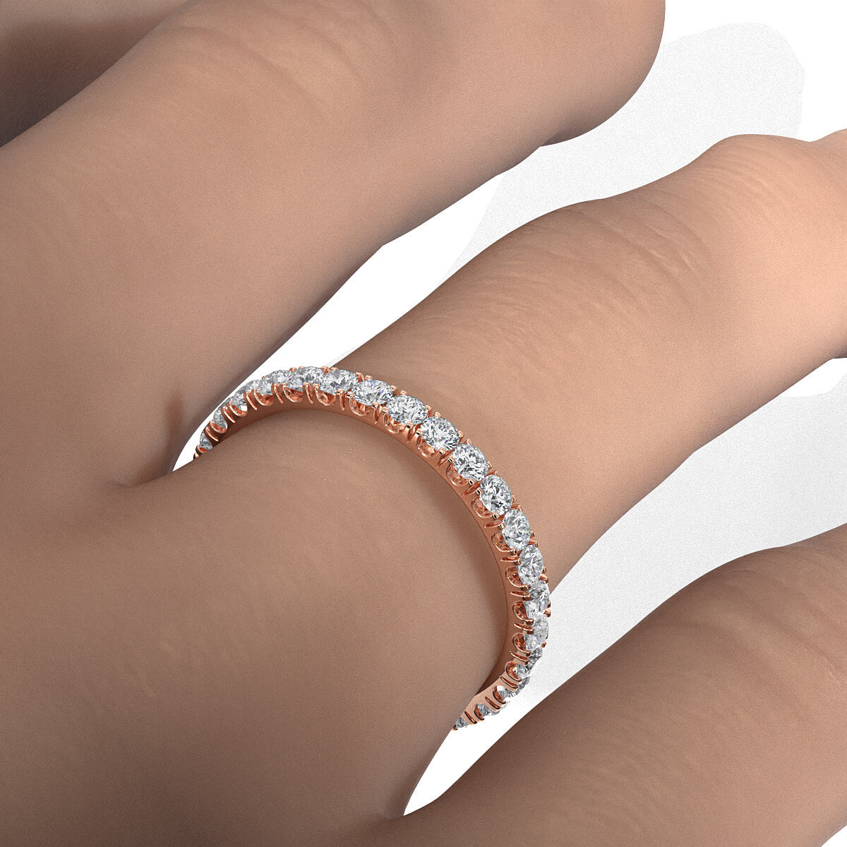 U Cut Prong Basket Set Round Lab Diamond Women's Wedding Band 2 mm 1ctw.