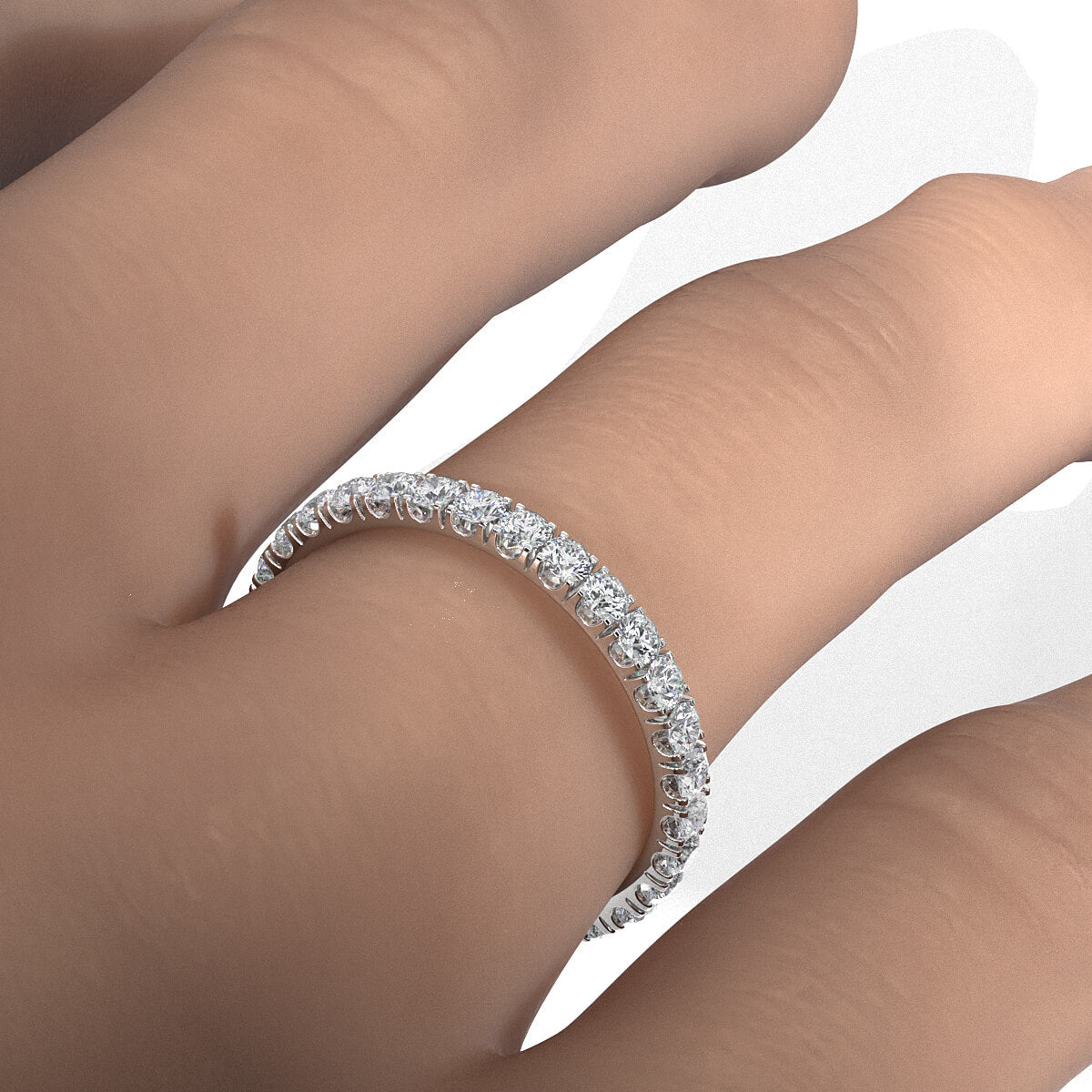 U Cut Prong Basket Set Round Lab Diamond Women's Wedding Band 2 mm 1ctw.