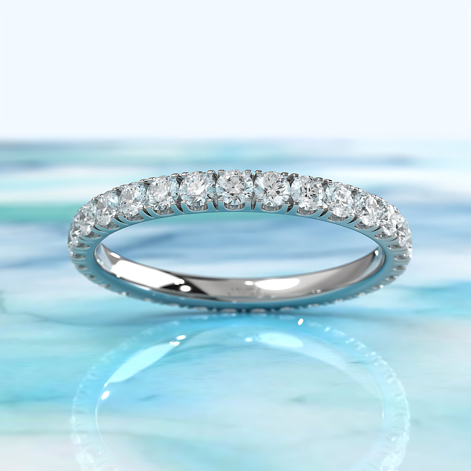 U Cut Prong Basket Set Round Lab Diamond Women's Wedding Band 2 mm 1ctw.