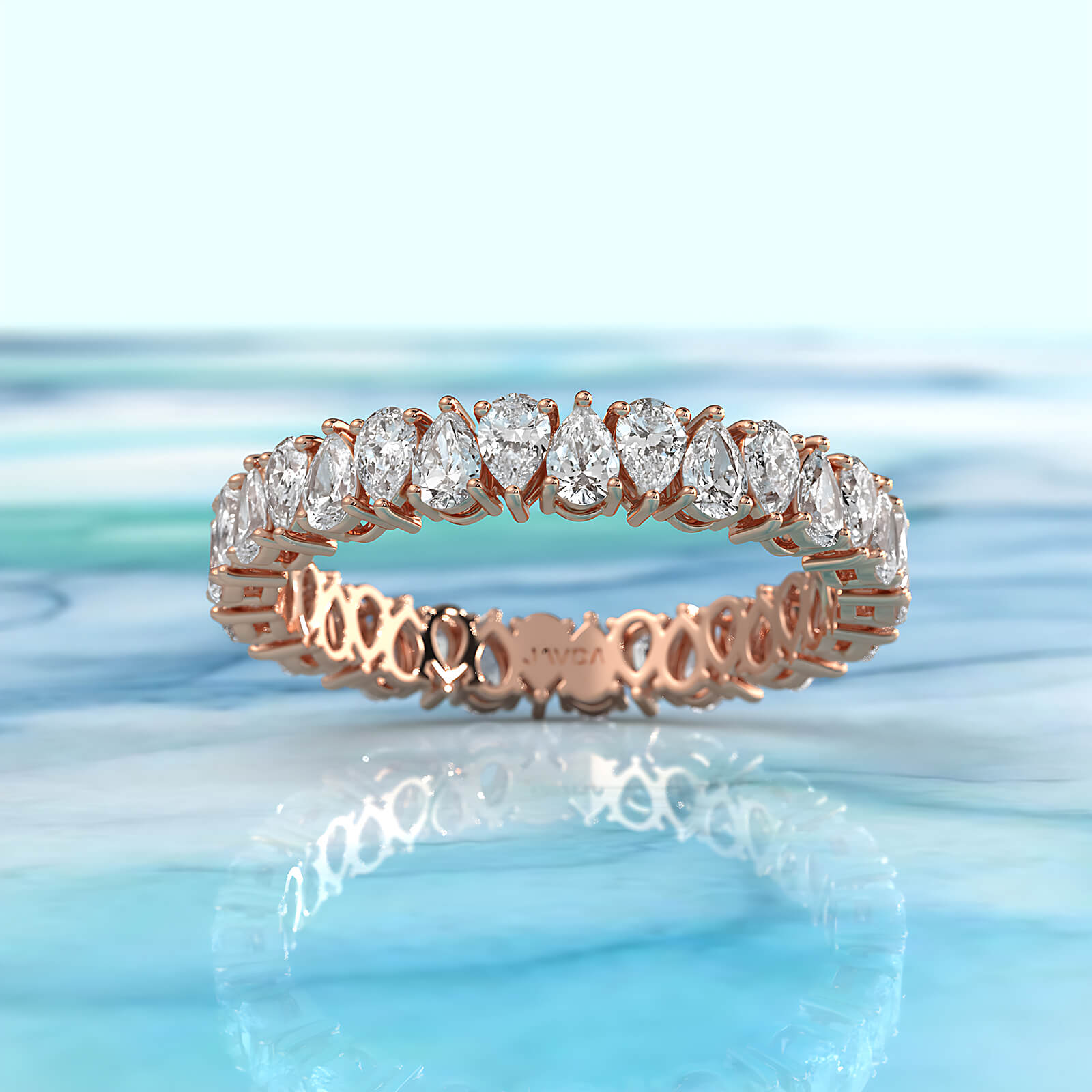 Shared Prong Women's Wedding Band Pear Lab Diamond 3 mm 1.35ctw.