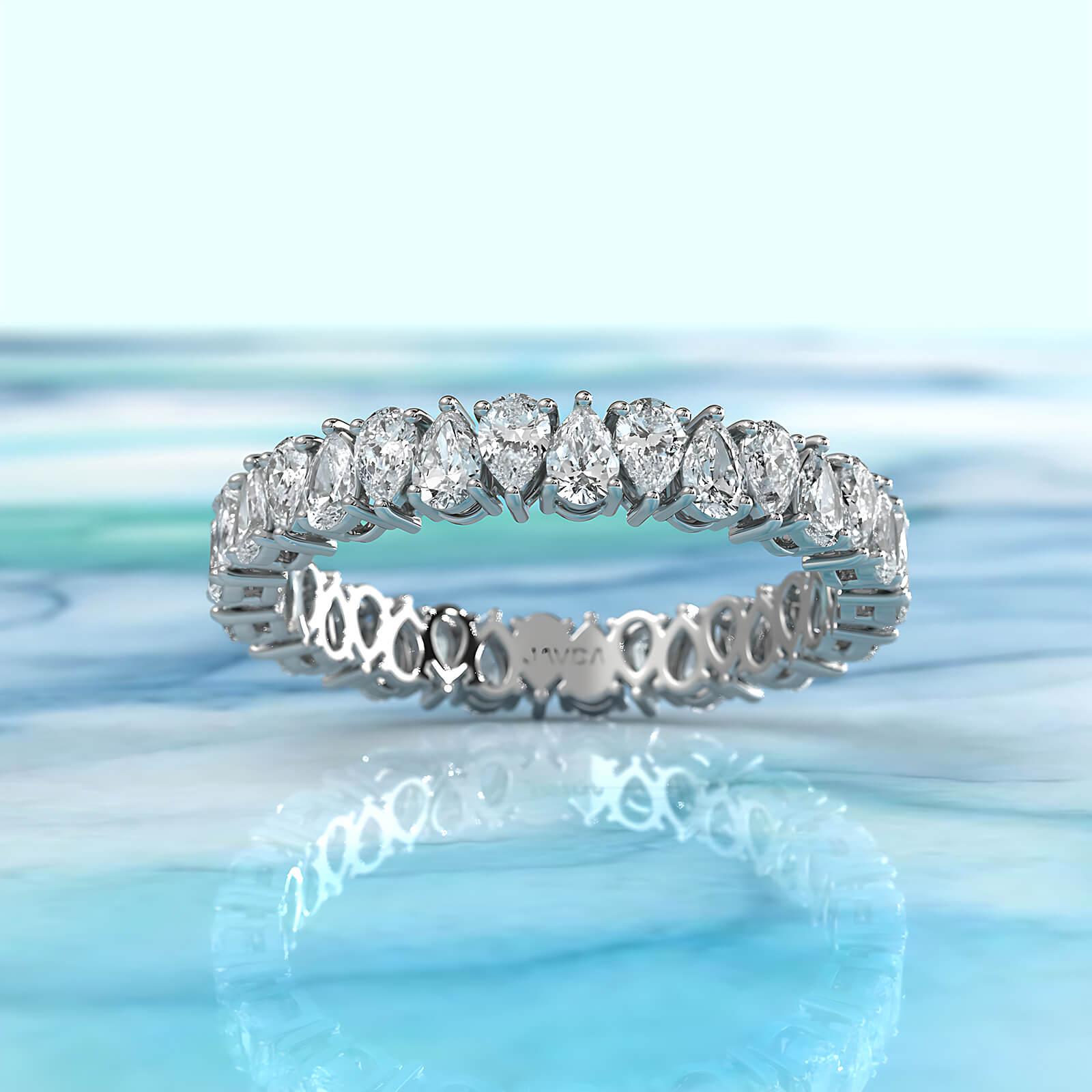 Shared Prong Women's Wedding Band Pear Lab Diamond 3 mm 1.35ctw.