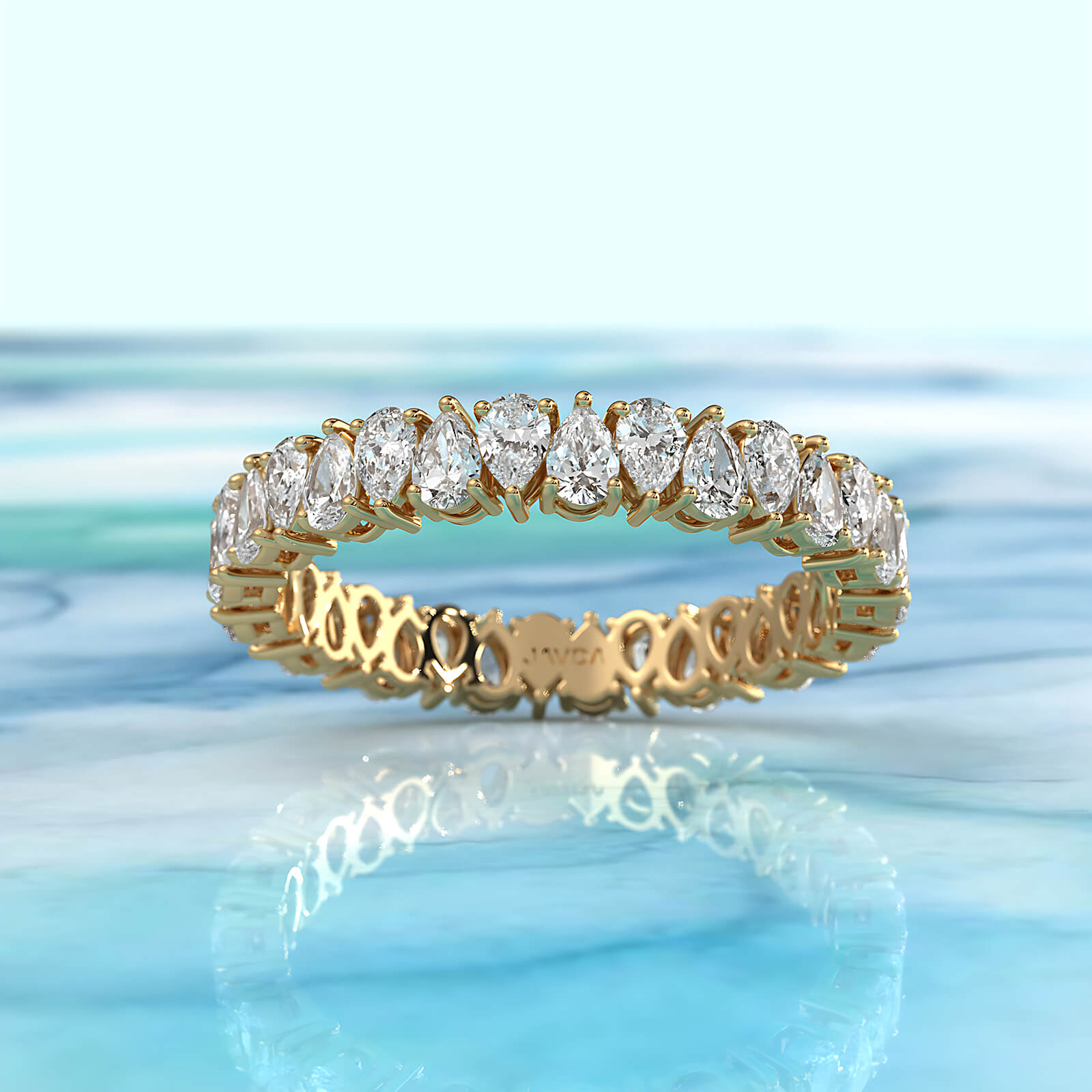 Shared Prong Women's Wedding Band Pear Lab Diamond 3 mm 1.35ctw.