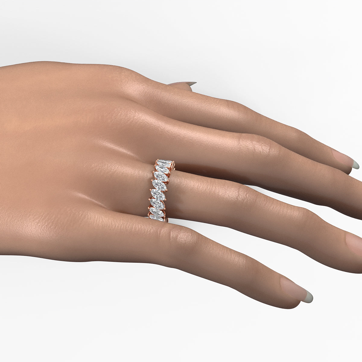 Shared Prong Marquise Lab Diamond Women's Wedding Band 6 mm 3.6ctw.