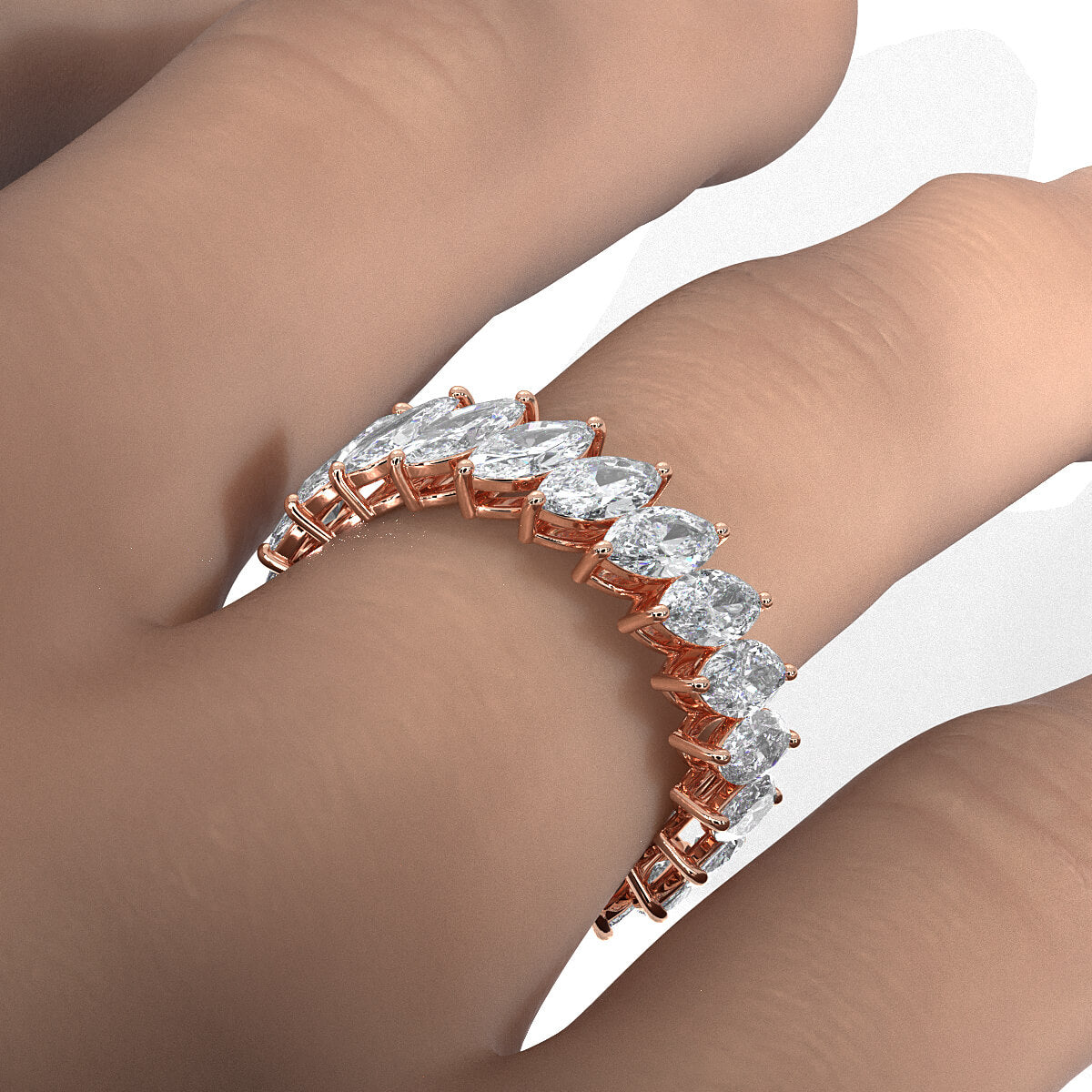 Shared Prong Marquise Lab Diamond Women's Wedding Band 6 mm 3.6ctw.