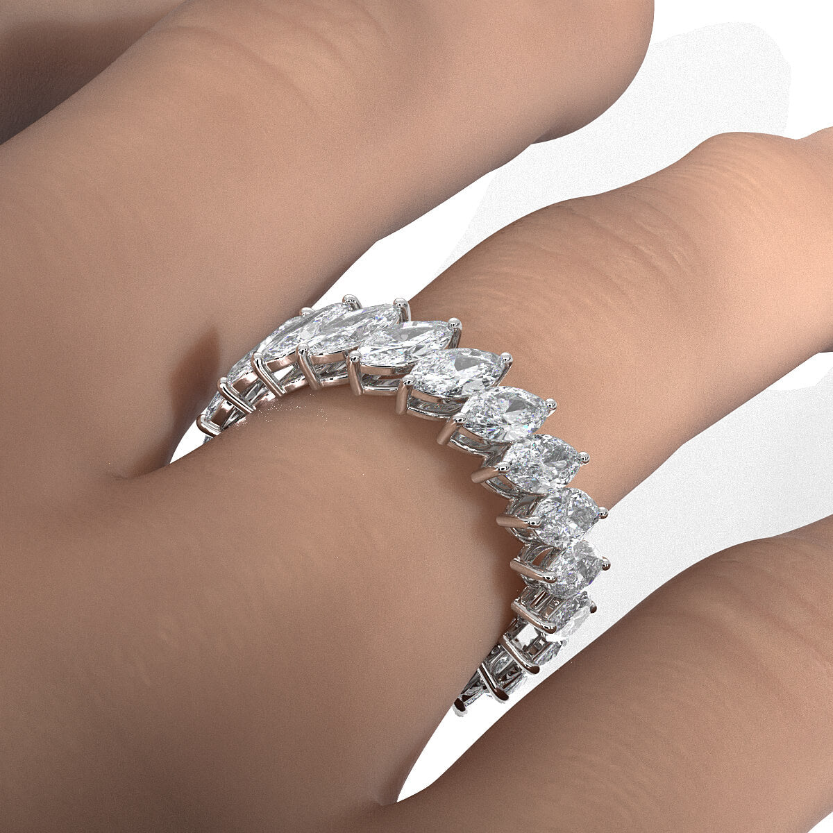 Shared Prong Marquise Lab Diamond Women's Wedding Band 6 mm 3.6ctw.