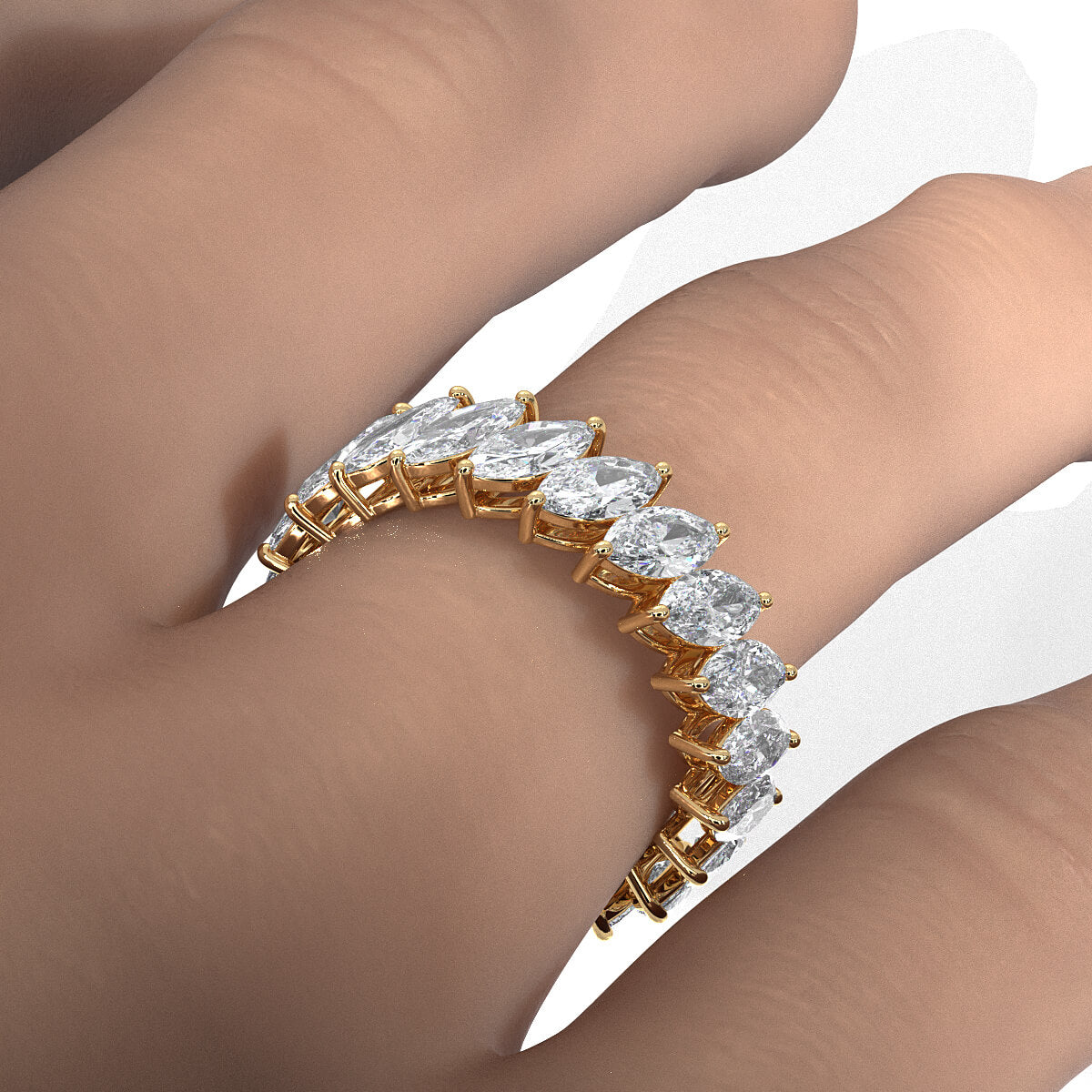 Shared Prong Marquise Lab Diamond Women's Wedding Band 6 mm 3.6ctw.