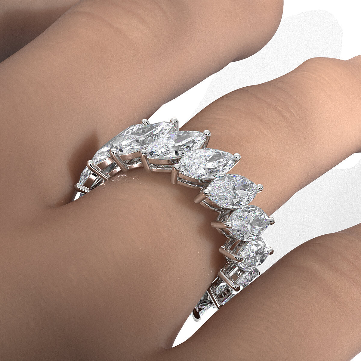 Marquise Lab Diamond Women's Eternity Shared Prong Wedding Band 8 mm 6.6ctw.