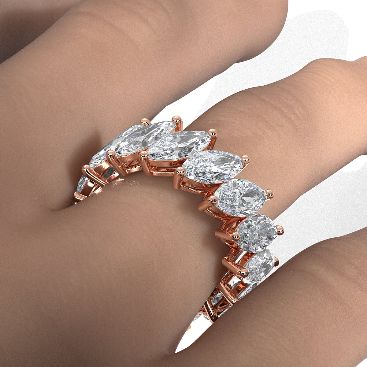 Shared Prong Women's Wedding Band Marquise Lab Diamond 9 mm 8.4ctw.