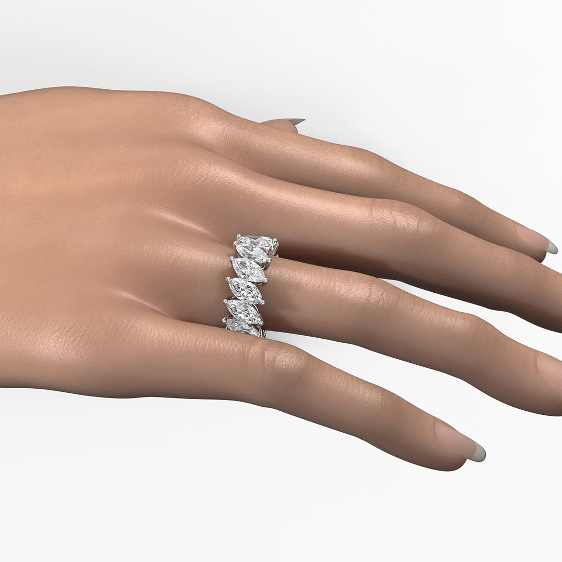 Shared Prong Women's Wedding Band Marquise Lab Diamond 9 mm 8.4ctw.