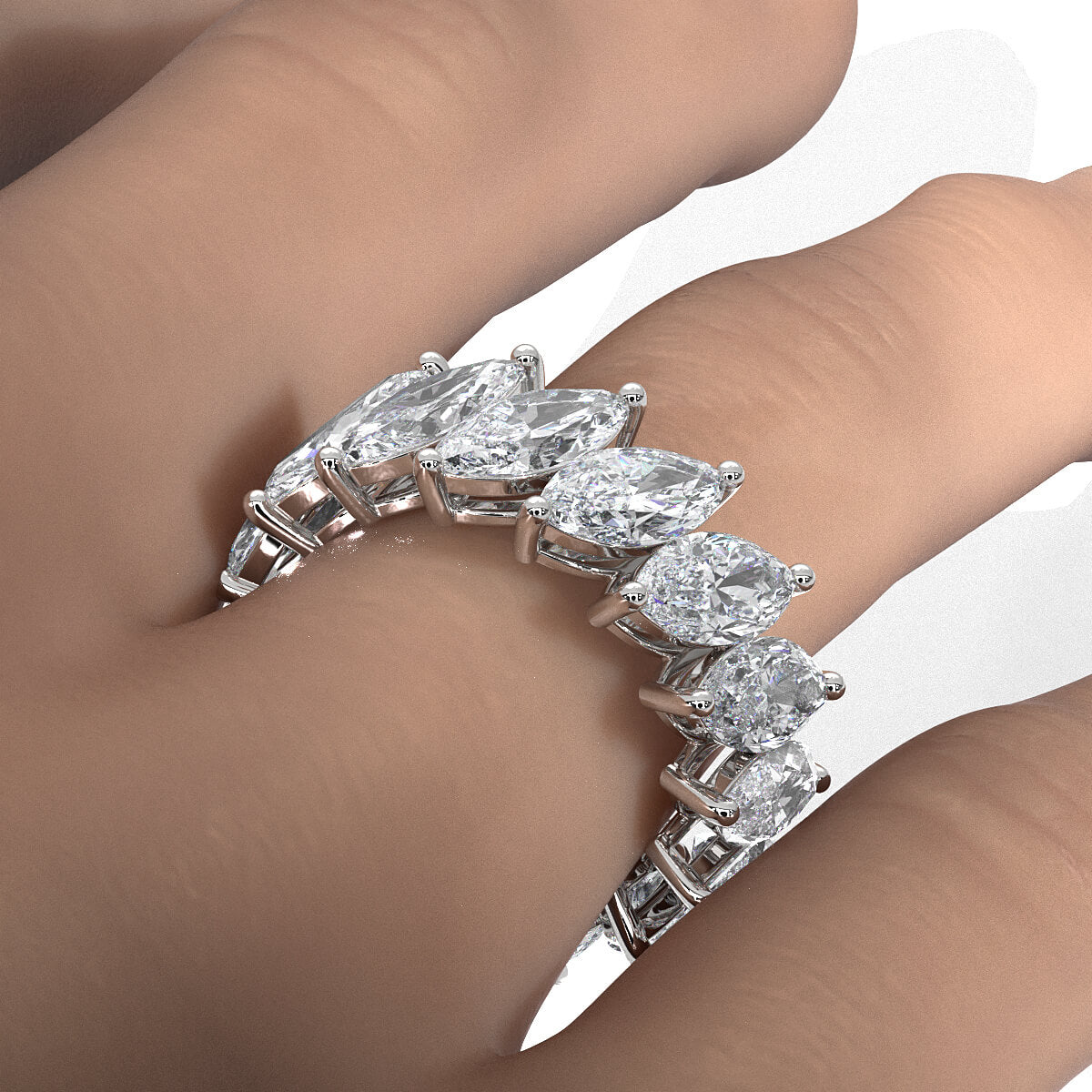 Shared Prong Women's Wedding Band Marquise Lab Diamond 9 mm 8.4ctw.