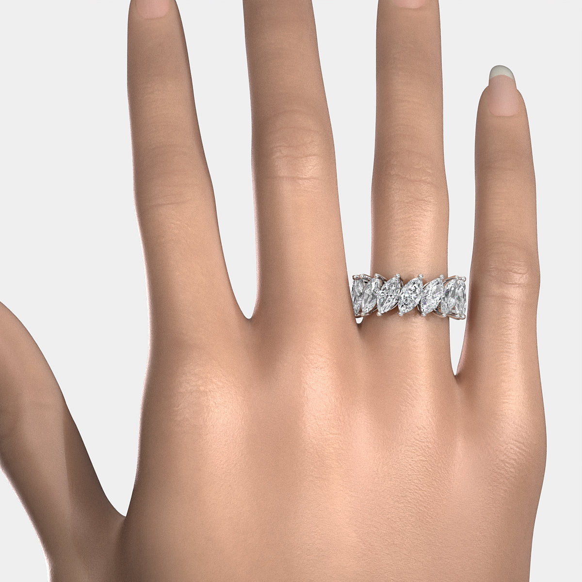 Shared Prong Women's Wedding Band Marquise Lab Diamond 9 mm 8.4ctw.