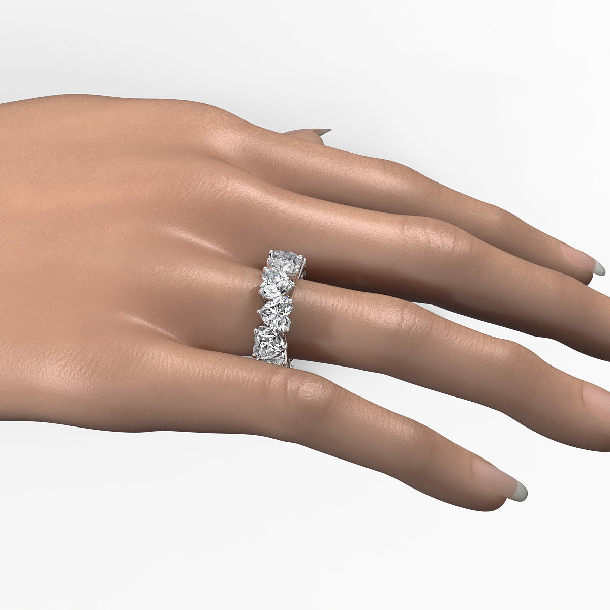 Women's Wedding Band Heart Lab Diamond Shared Prong 6 mm 10.7ctw.