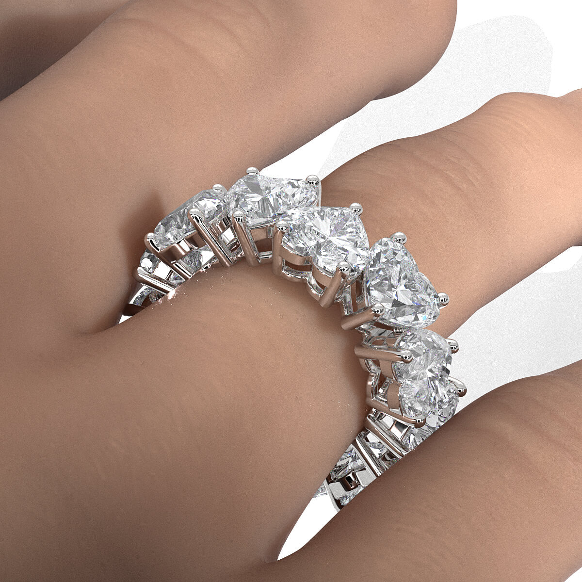 Women's Wedding Band Heart Lab Diamond Shared Prong 6 mm 10.7ctw.