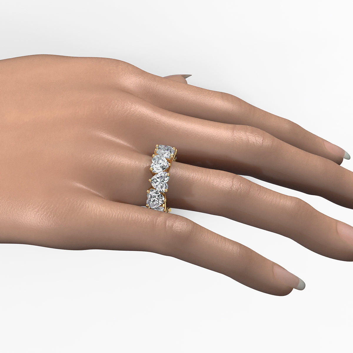 Women's Wedding Band Heart Lab Diamond Shared Prong 6 mm 10.7ctw.