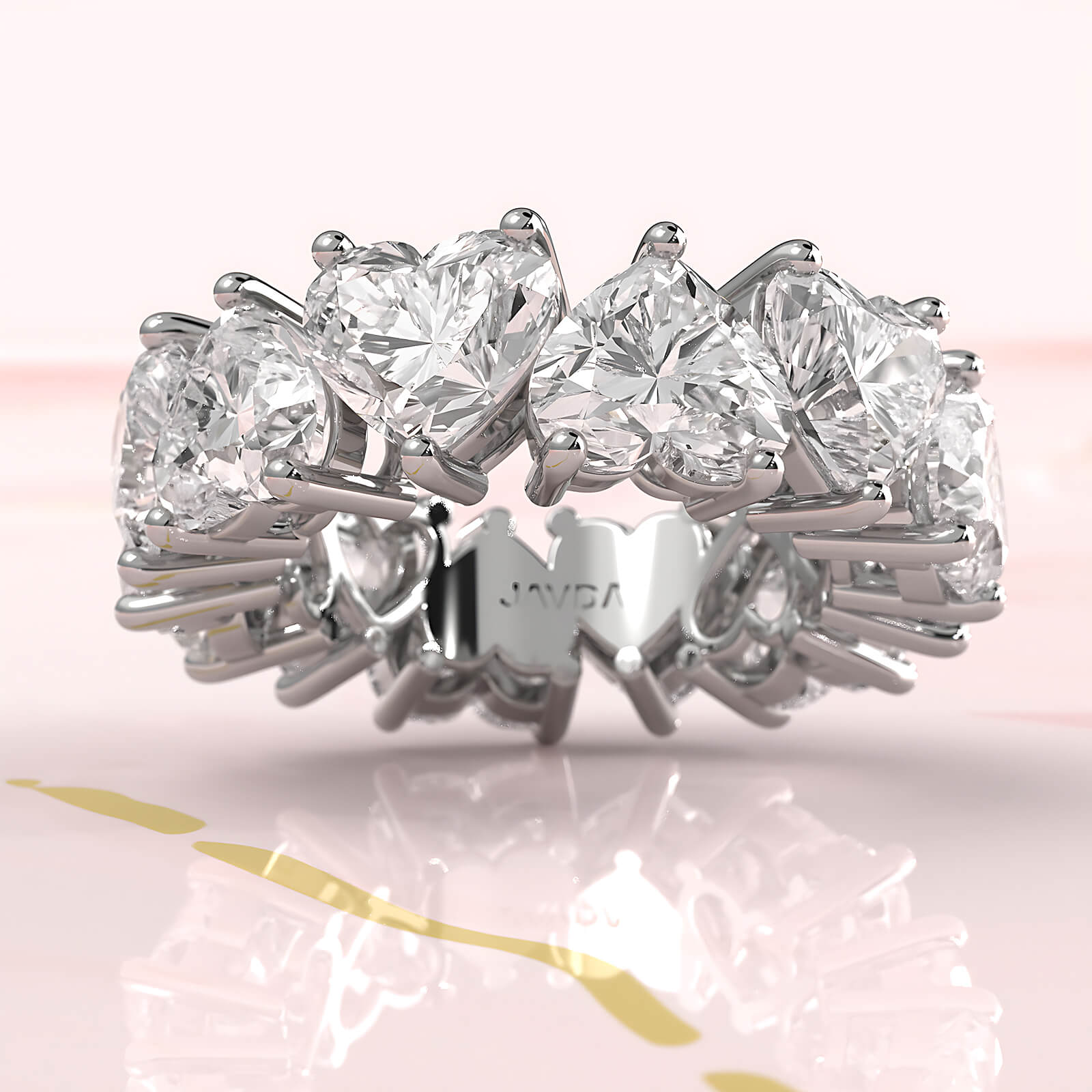 Women's Eternity Wedding Band Heart Shared Prong Lab Diamond 6.6 mm 12ctw.