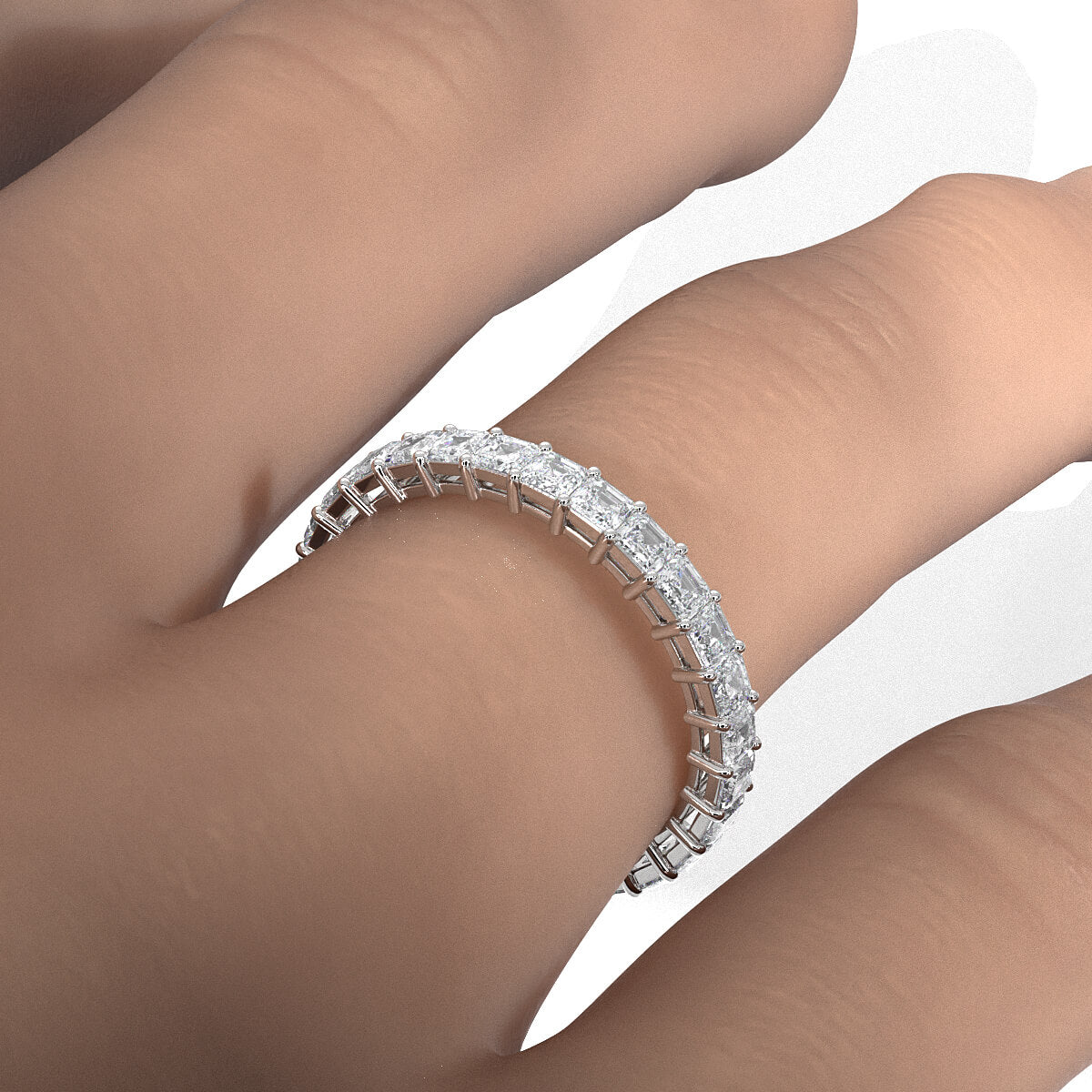 Asscher Lab Diamond Shared Prong Women's Wedding Band 2.25 mm 1.85ctw.