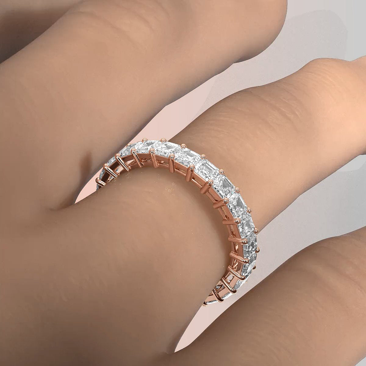 Shared Prong Women Asscher Lab Diamond Wedding Band 2.75 mm 2.8ctw.