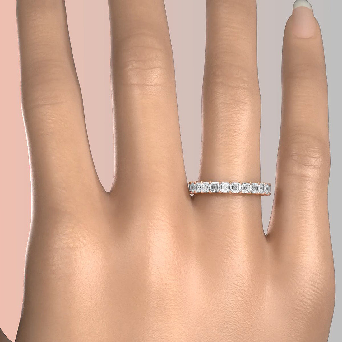 Shared Prong Women Asscher Lab Diamond Wedding Band 2.75 mm 2.8ctw.