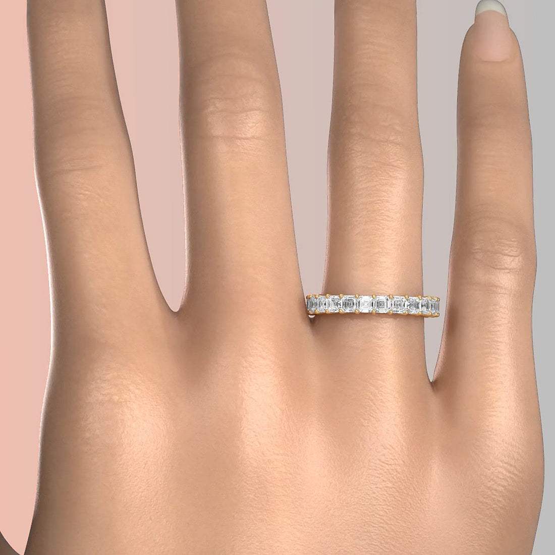 Shared Prong Women Asscher Lab Diamond Wedding Band 2.75 mm 2.8ctw.