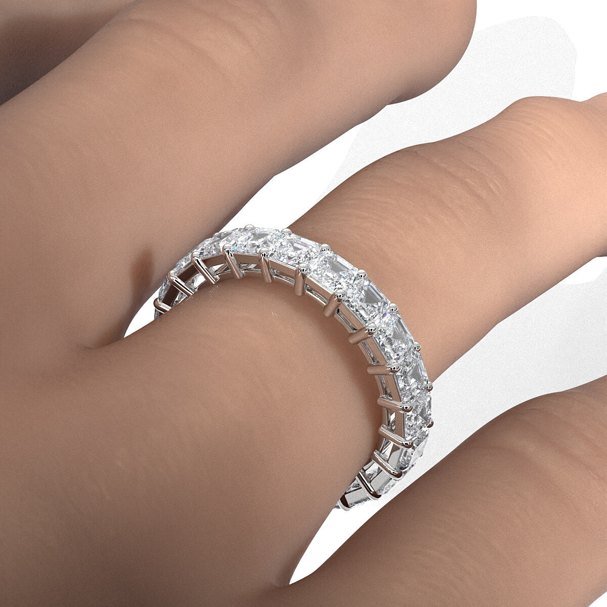 Asscher Lab Diamond Shared Prong Women's Eternity Wedding Band 3.25 mm 3.8ctw.