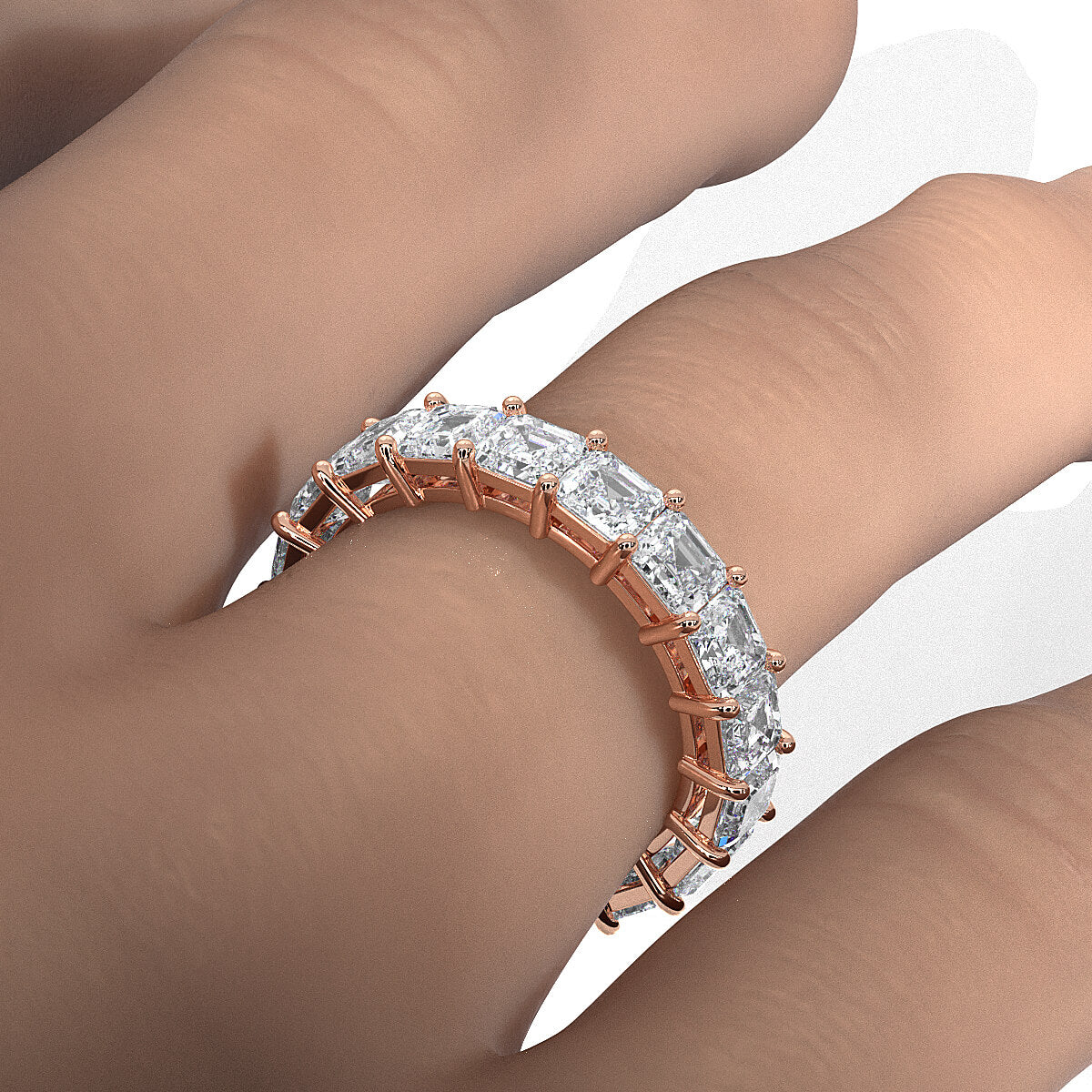 Women's Wedding Band Asscher Shared Prong Lab Diamond 3.75 mm 5.3ctw.