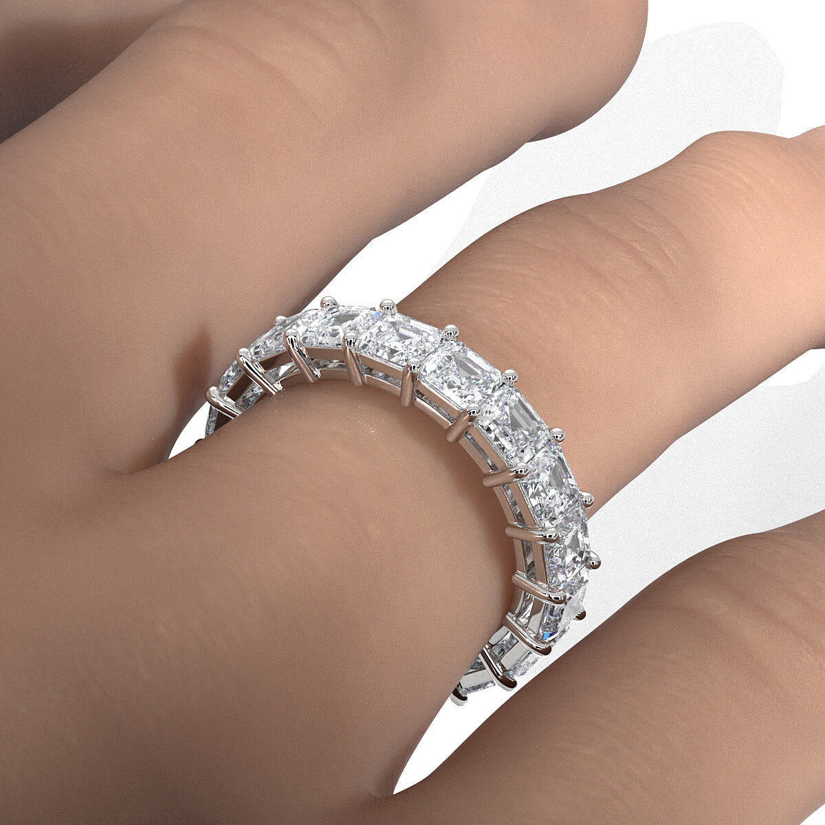 Women's Wedding Band Asscher Shared Prong Lab Diamond 3.75 mm 5.3ctw.