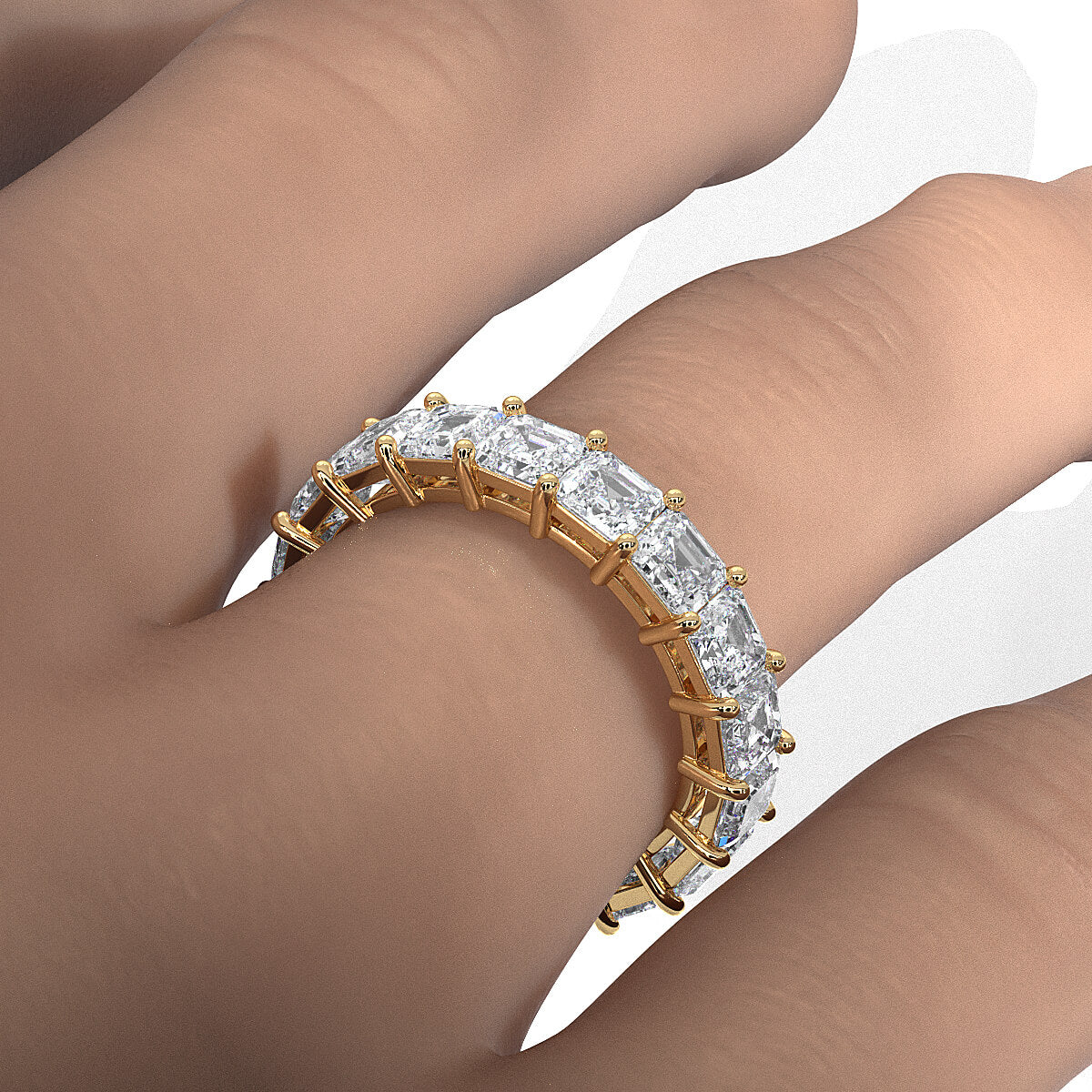 Women's Wedding Band Asscher Shared Prong Lab Diamond 3.75 mm 5.3ctw.