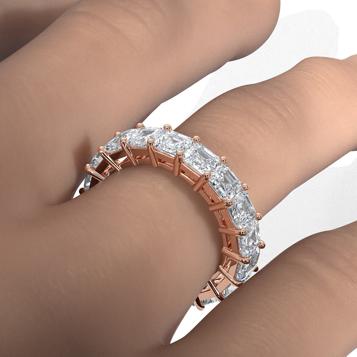 Women's Eternity Wedding Band Asscher Shared Prong Lab Diamond 4 mm 6.5ctw.