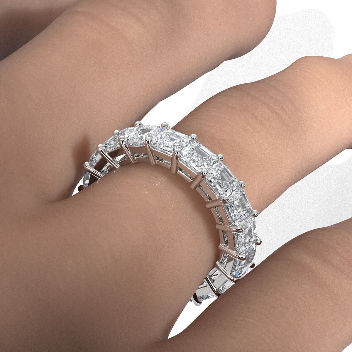 Women's Eternity Wedding Band Asscher Shared Prong Lab Diamond 4 mm 6.5ctw.