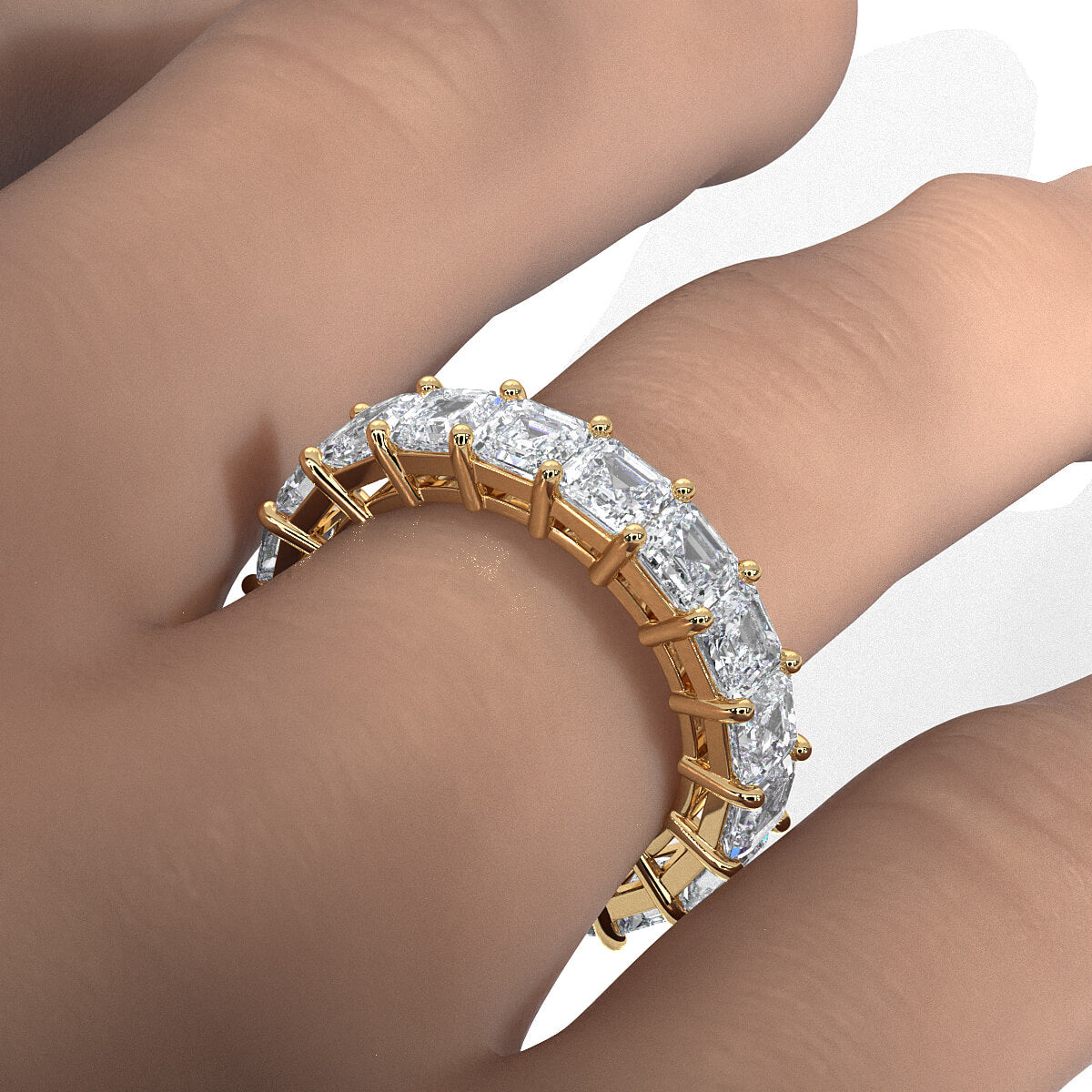 Women's Eternity Wedding Band Asscher Shared Prong Lab Diamond 4 mm 6.5ctw.