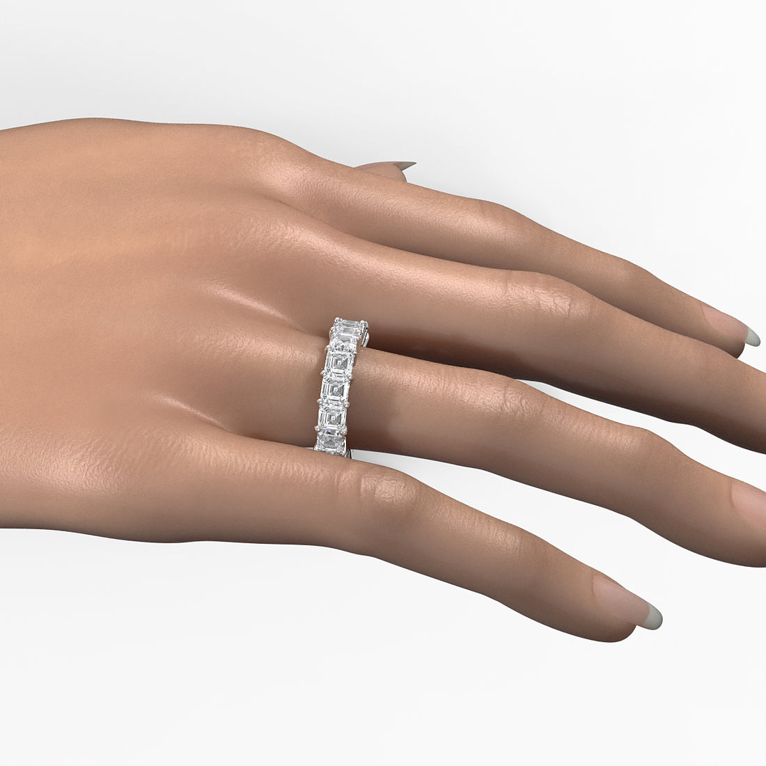 Shared Prong Asscher Lab Diamond Women's Eternity Wedding Band 4.25 mm 7.4ctw.