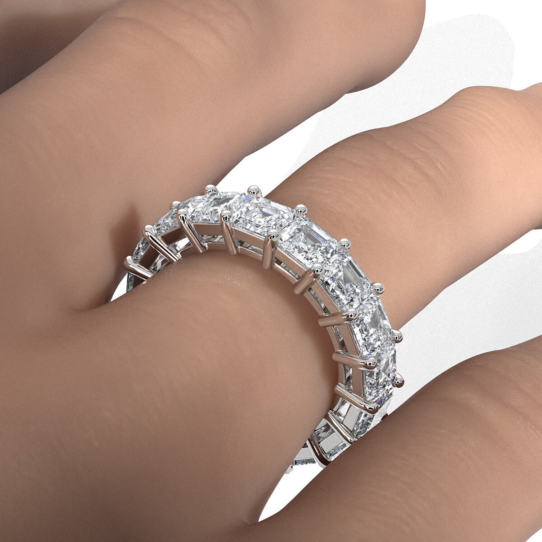 Shared Prong Asscher Lab Diamond Women's Eternity Wedding Band 4.25 mm 7.4ctw.