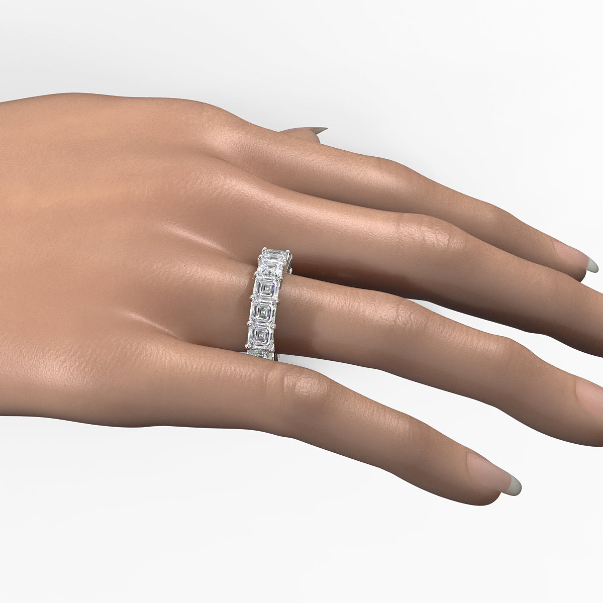 Shared Prong Women's Eternity Asscher Lab Diamond Wedding Band 5 mm 10.5ctw.