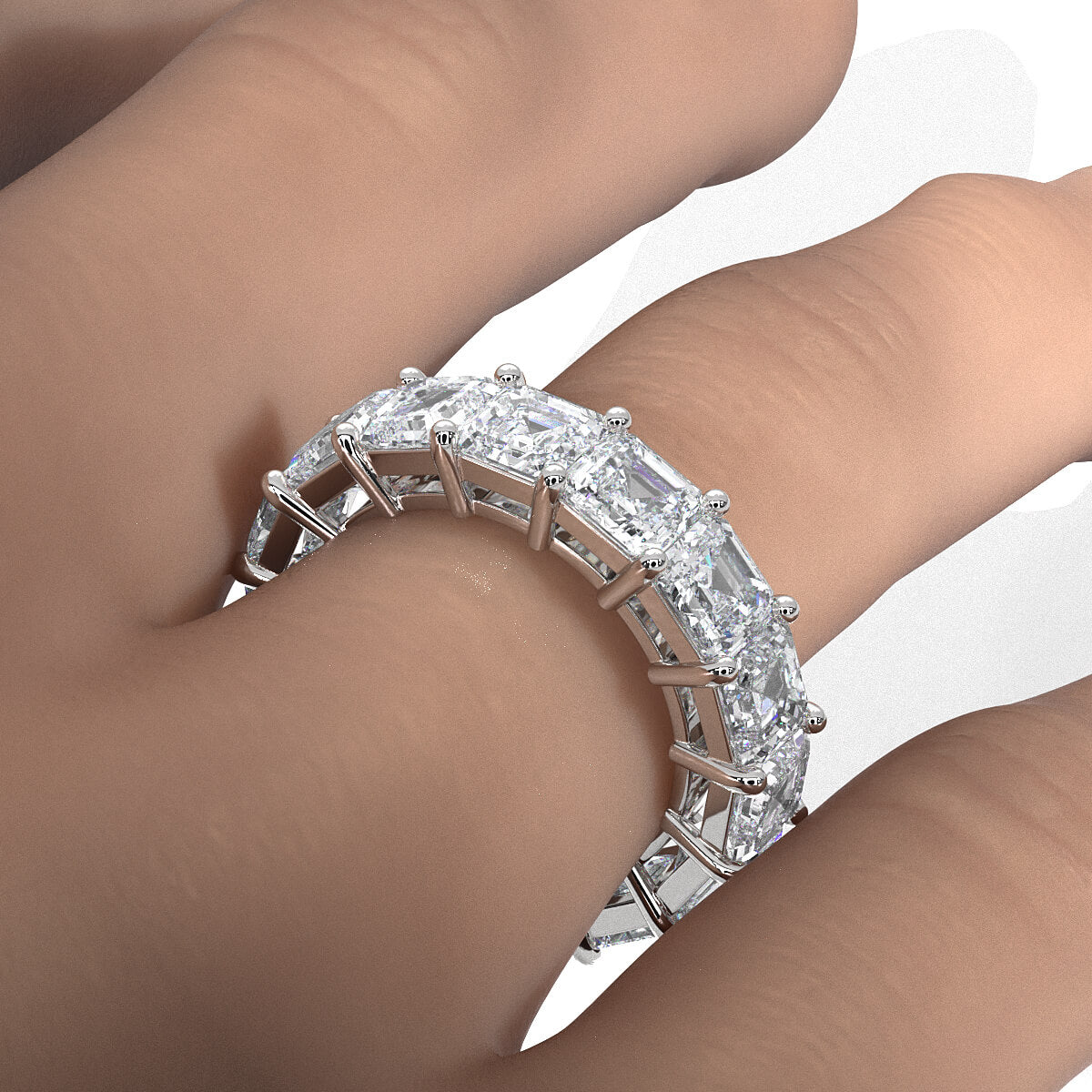 Shared Prong Women's Eternity Asscher Lab Diamond Wedding Band 5 mm 10.5ctw.