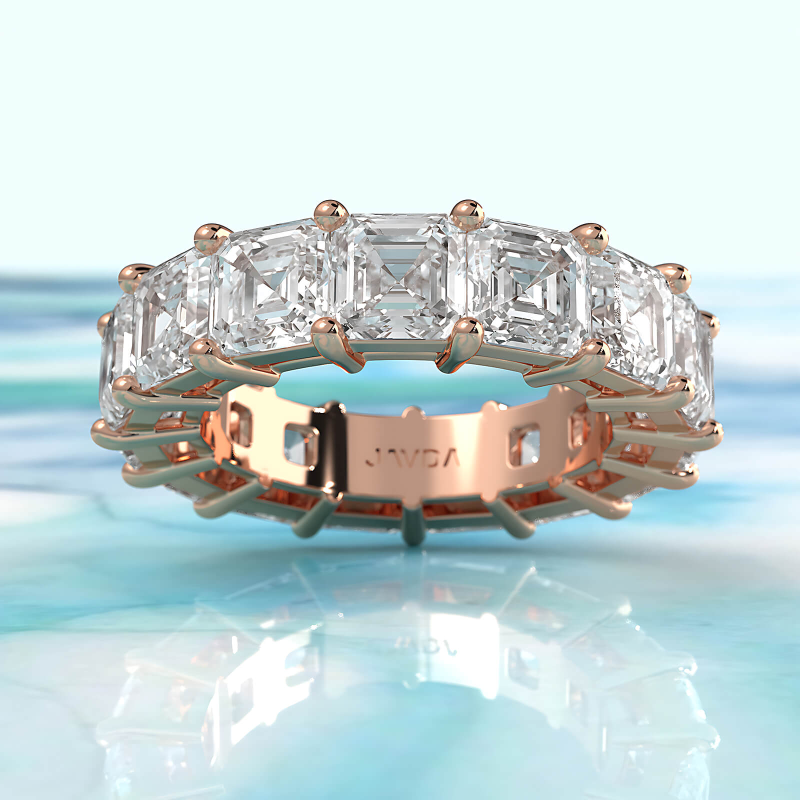 Shared Prong Women's Eternity Asscher Lab Diamond Wedding Band 5 mm 10.5ctw.