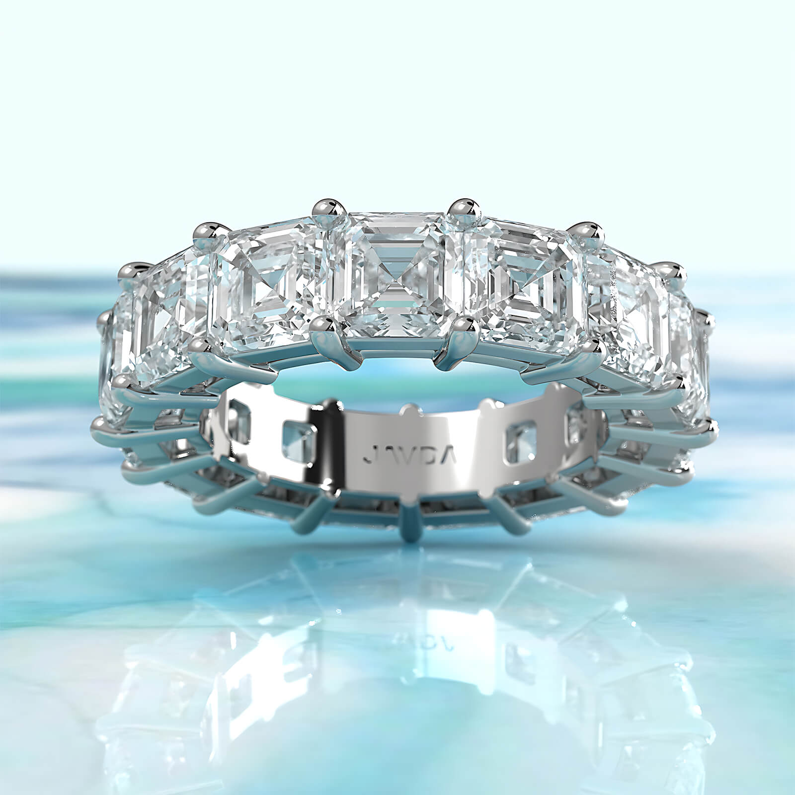 Shared Prong Women's Eternity Asscher Lab Diamond Wedding Band 5 mm 10.5ctw.