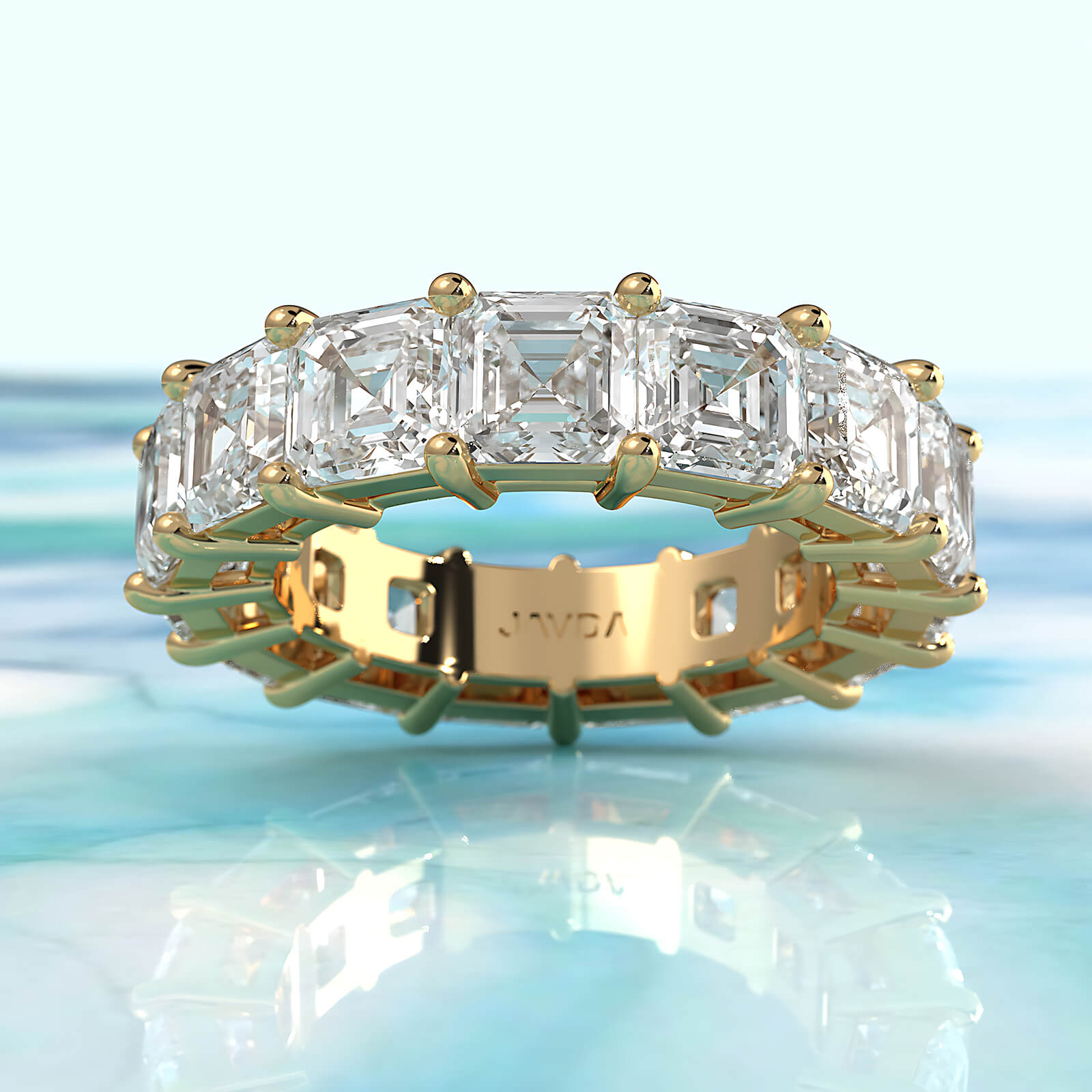 Shared Prong Women's Eternity Asscher Lab Diamond Wedding Band 5 mm 10.5ctw.