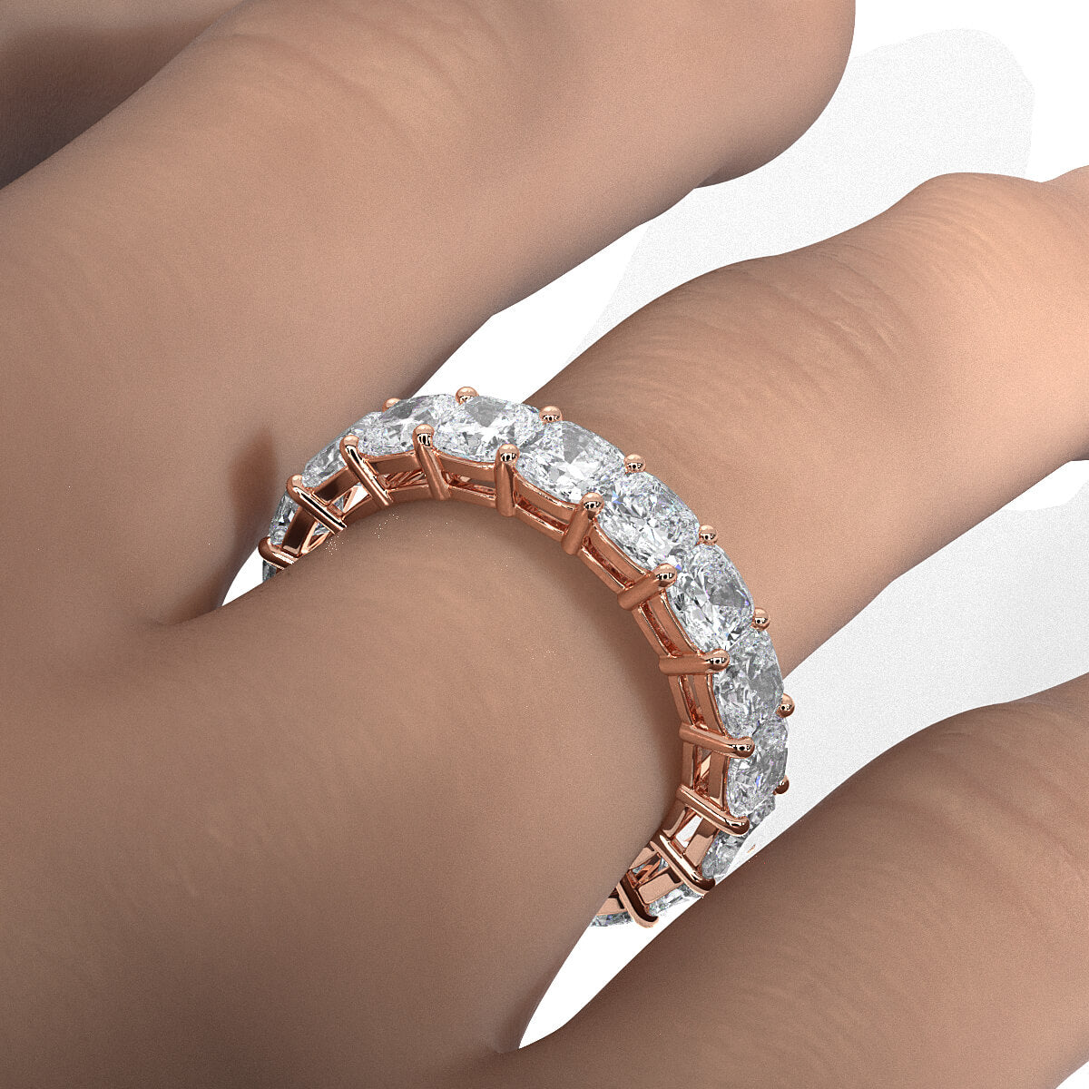 Shared Prong Cushion Lab Diamond Women's Eternity Wedding Band 4 mm 6.50ctw.