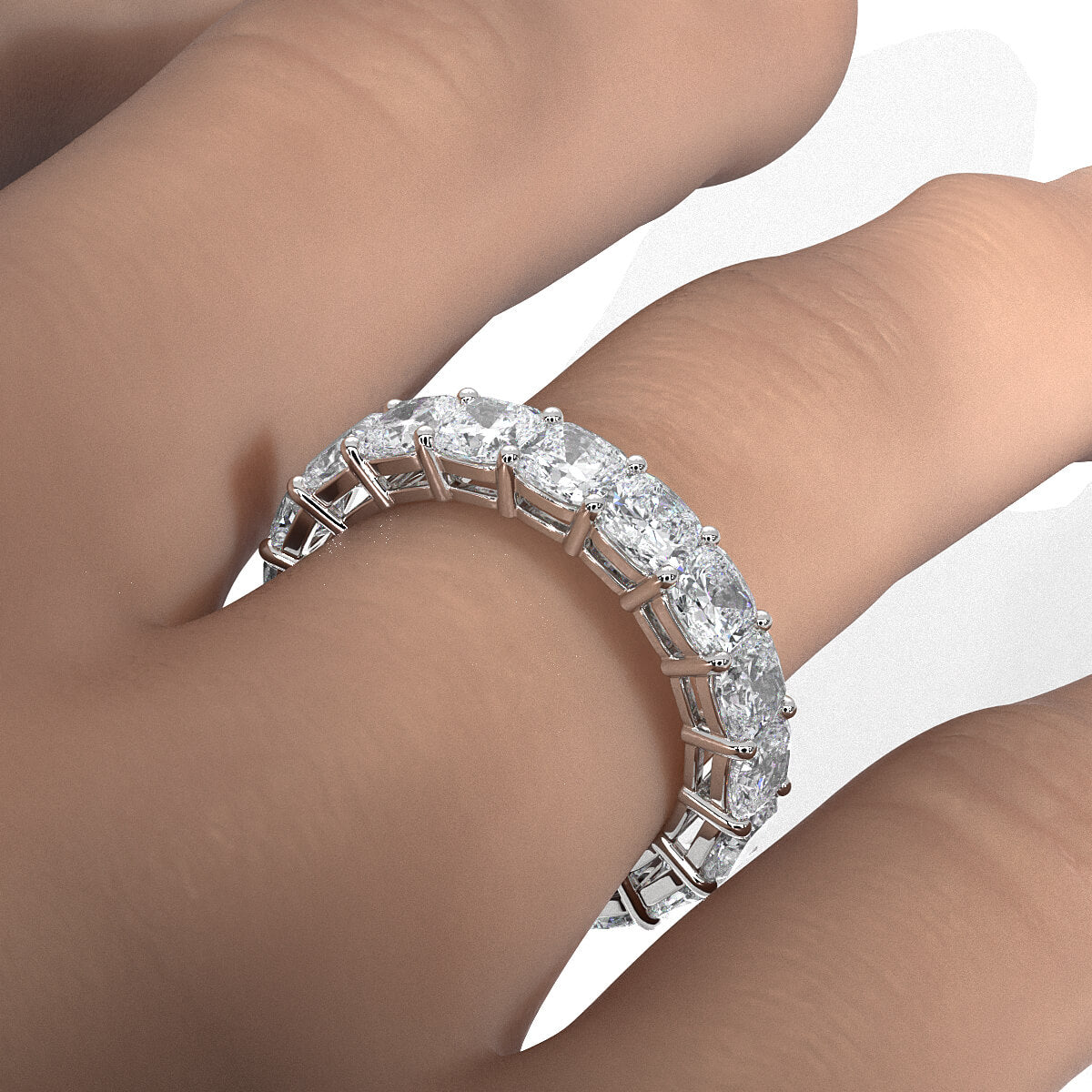 Shared Prong Cushion Lab Diamond Women's Eternity Wedding Band 4 mm 6.50ctw.