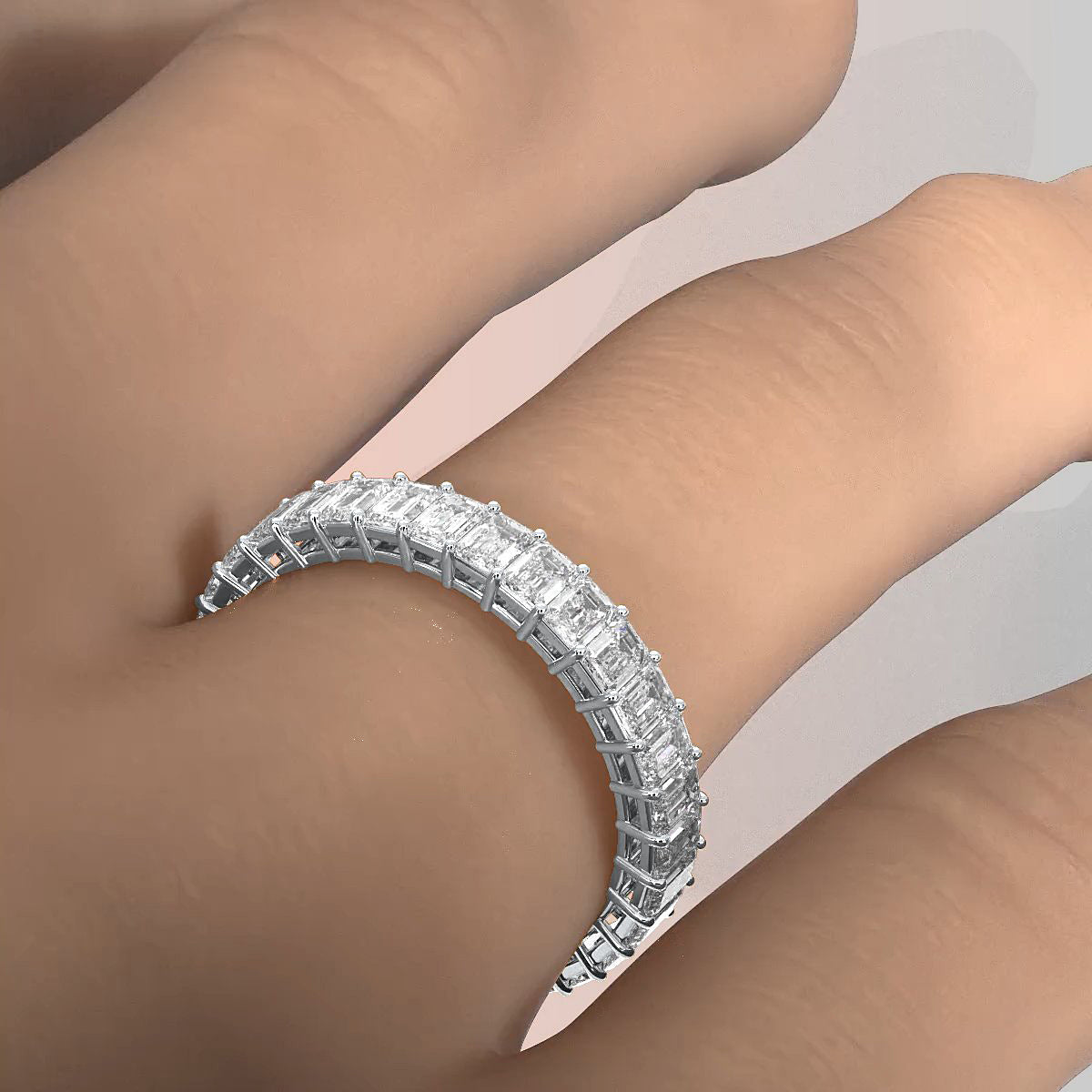 Emerald Lab Diamond Shared Prong Women's Eternity Wedding Band 3mm 2.35ctw.