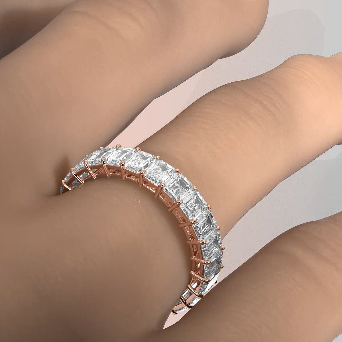 Emerald Lab Diamond Shared Prong Women's Wedding Band 3.75 mm 4ctw.