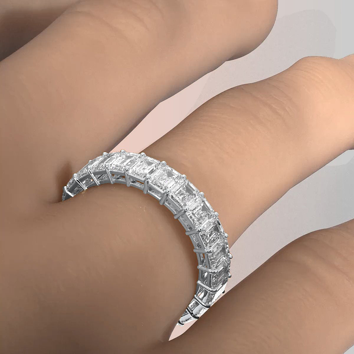 Emerald Lab Diamond Shared Prong Women's Wedding Band 3.75 mm 4ctw.