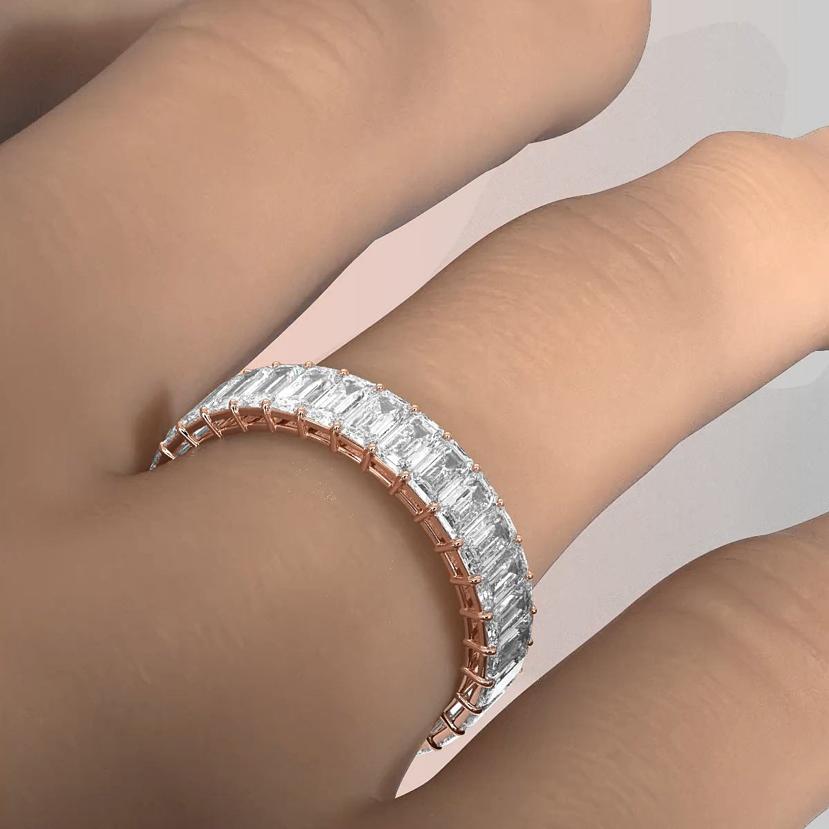 Women's Eternity Emerald Lab Diamond Shared Prong Wedding Band 4 mm 3.2ctw.