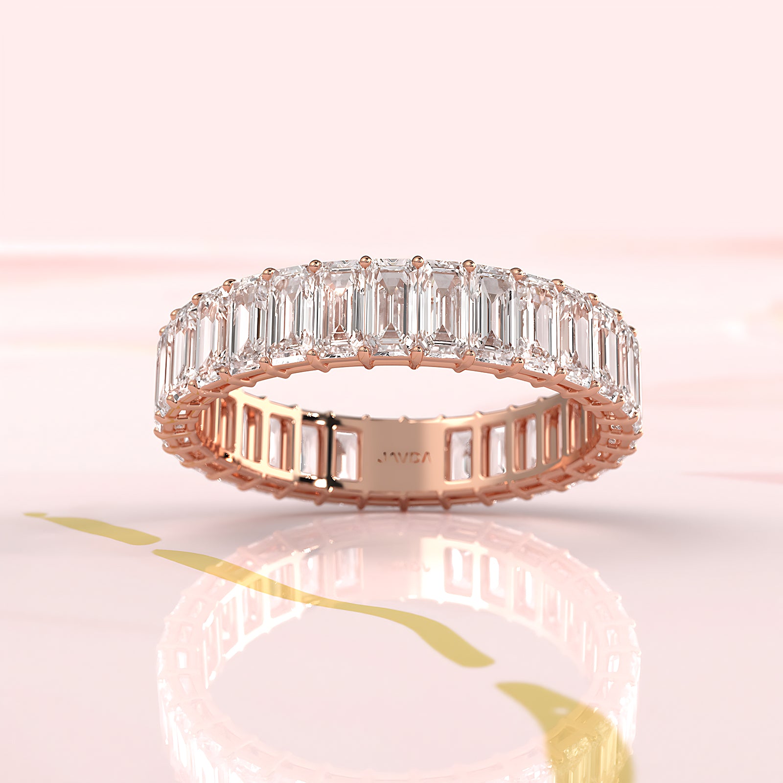 Women's Eternity Emerald Lab Diamond Shared Prong Wedding Band 4 mm 3.2ctw.